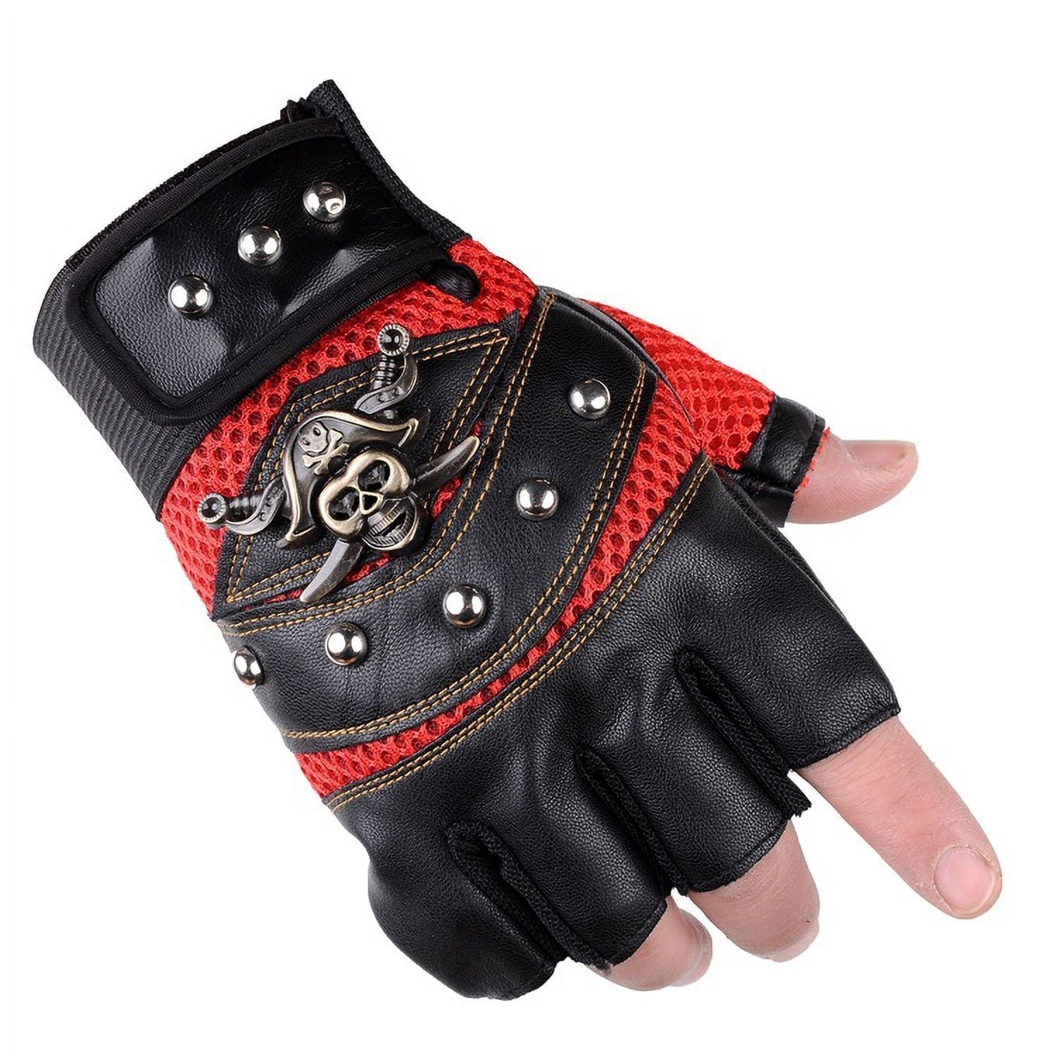 Men Motorcycle Riding Gloves Steampunk Gothic Gloves Vintage Fingerless Mittens
