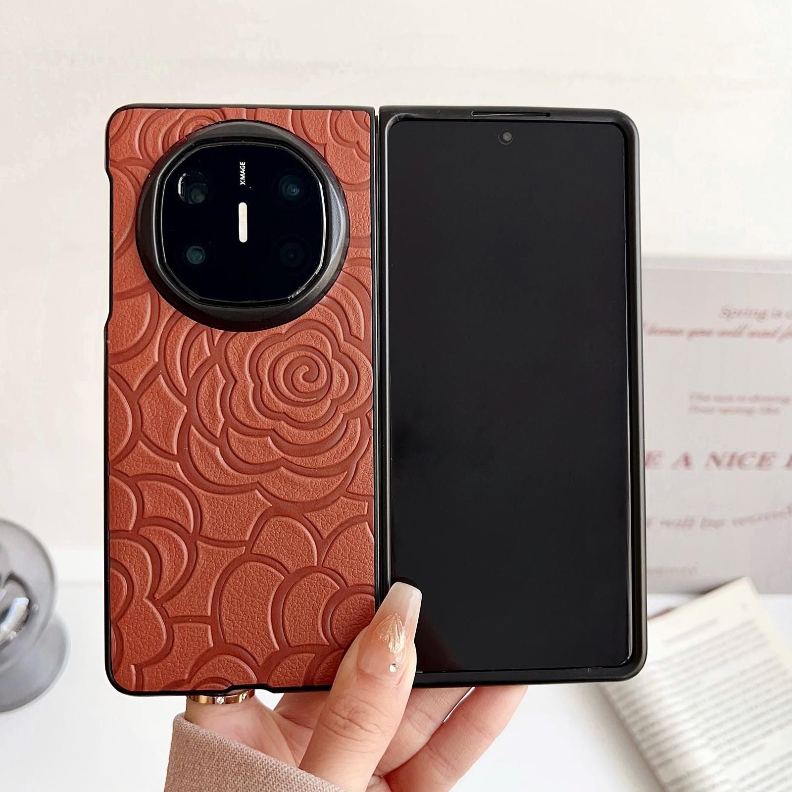 Camellia Pattern PU Case For Huawei Mate X6