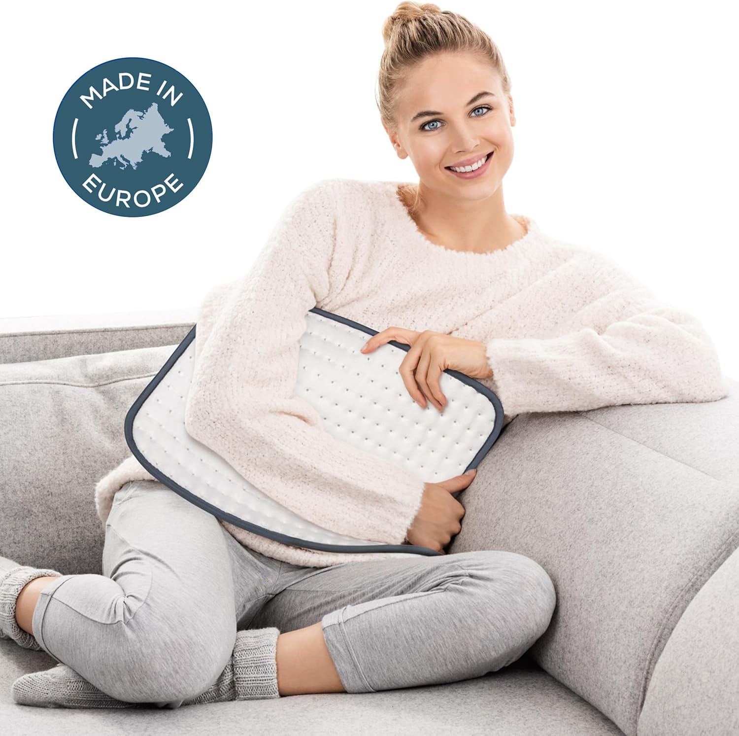 Beurer HK 41 Heat Pad, Super Fluffy Surface, 3 Temperature Levels, Auto Shut-off, Machine Washable, Made in Europe, White/Grey