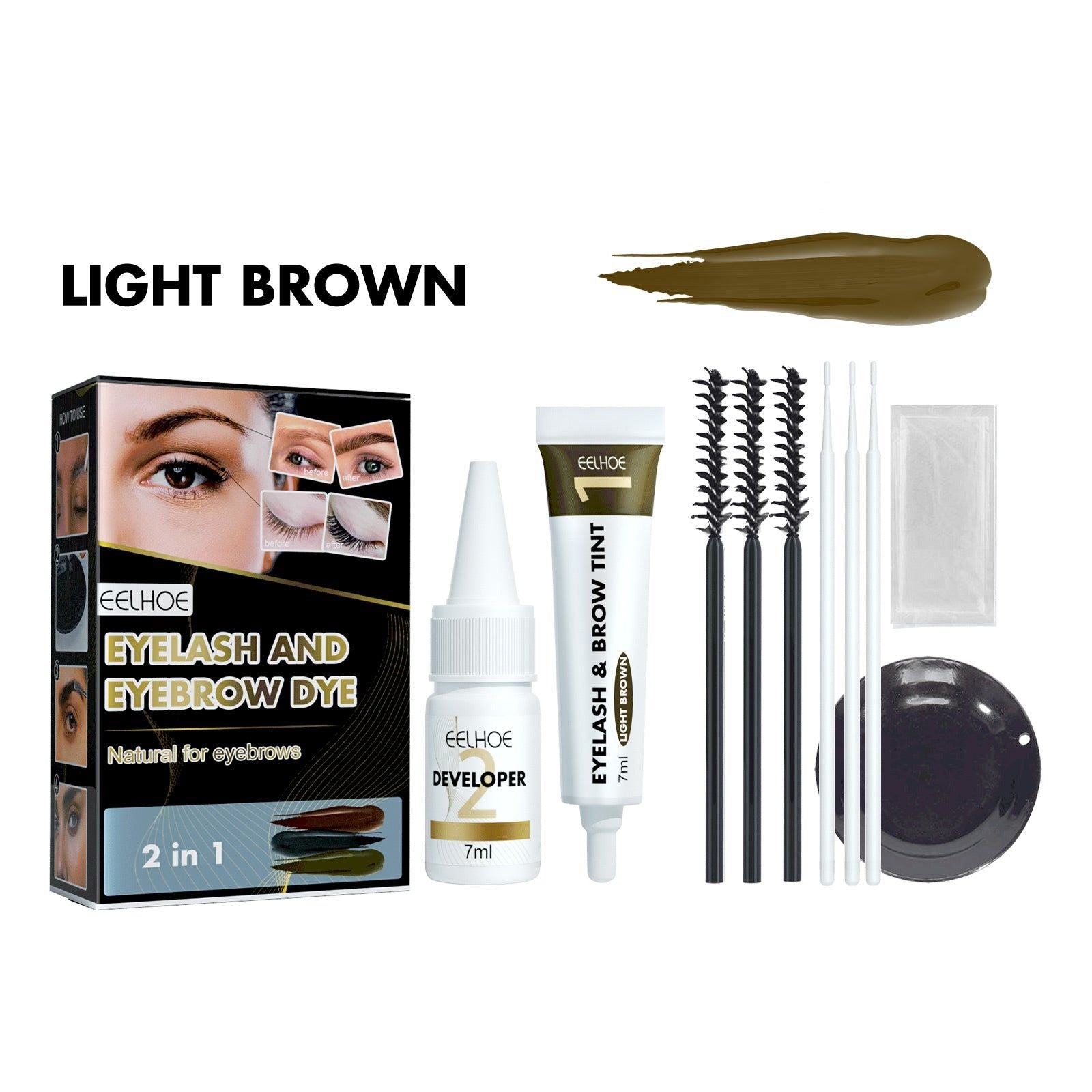 2 in 1 Eyebrow and Eyelash Dye Kit, Long-Lasting, Smudge-Proof, Easy at Home ,1set