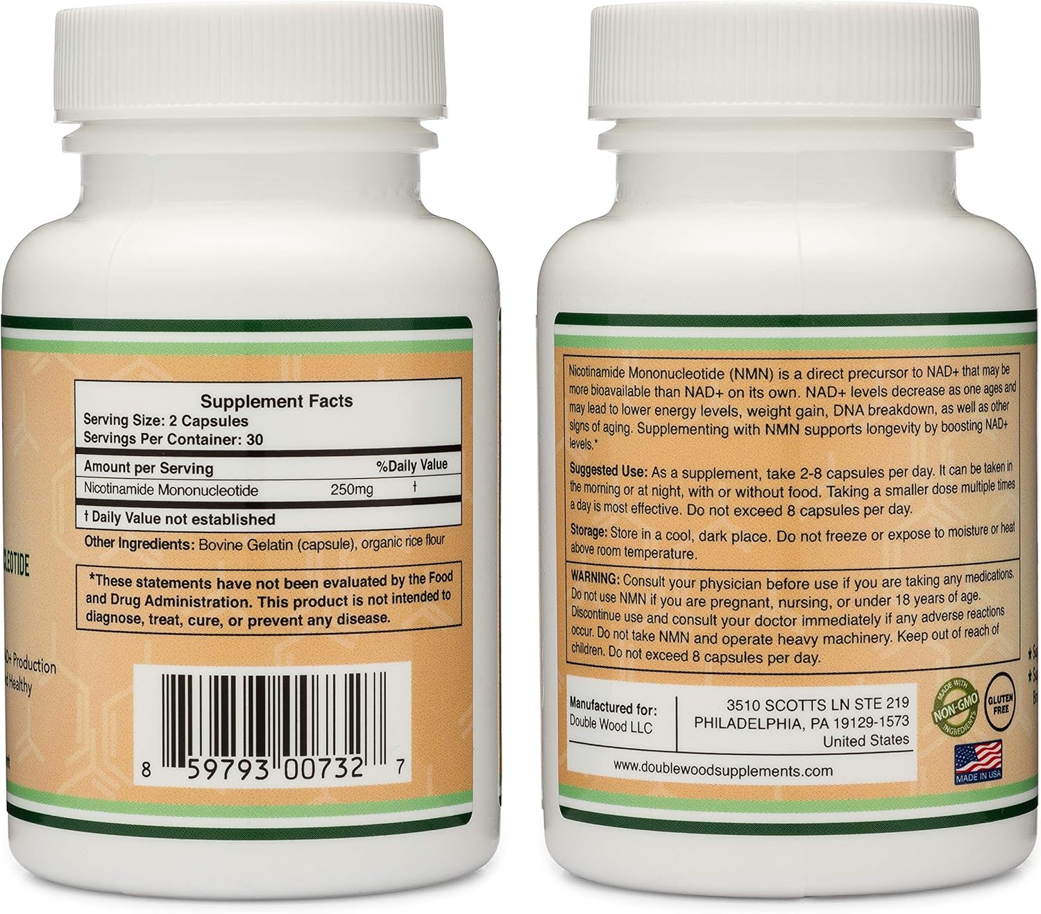 DoubleWood Supplements NMN 250mg 60 Capsules