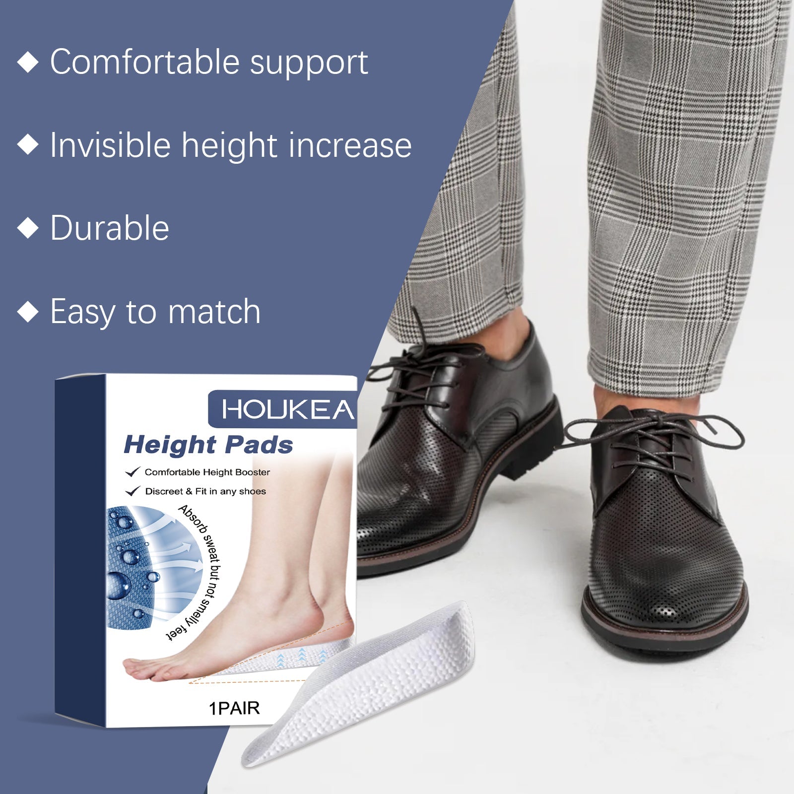 Boost Your Foot Care, Invisible Height Increase Insoles, Non-Slip, Comfortable ,1 pair