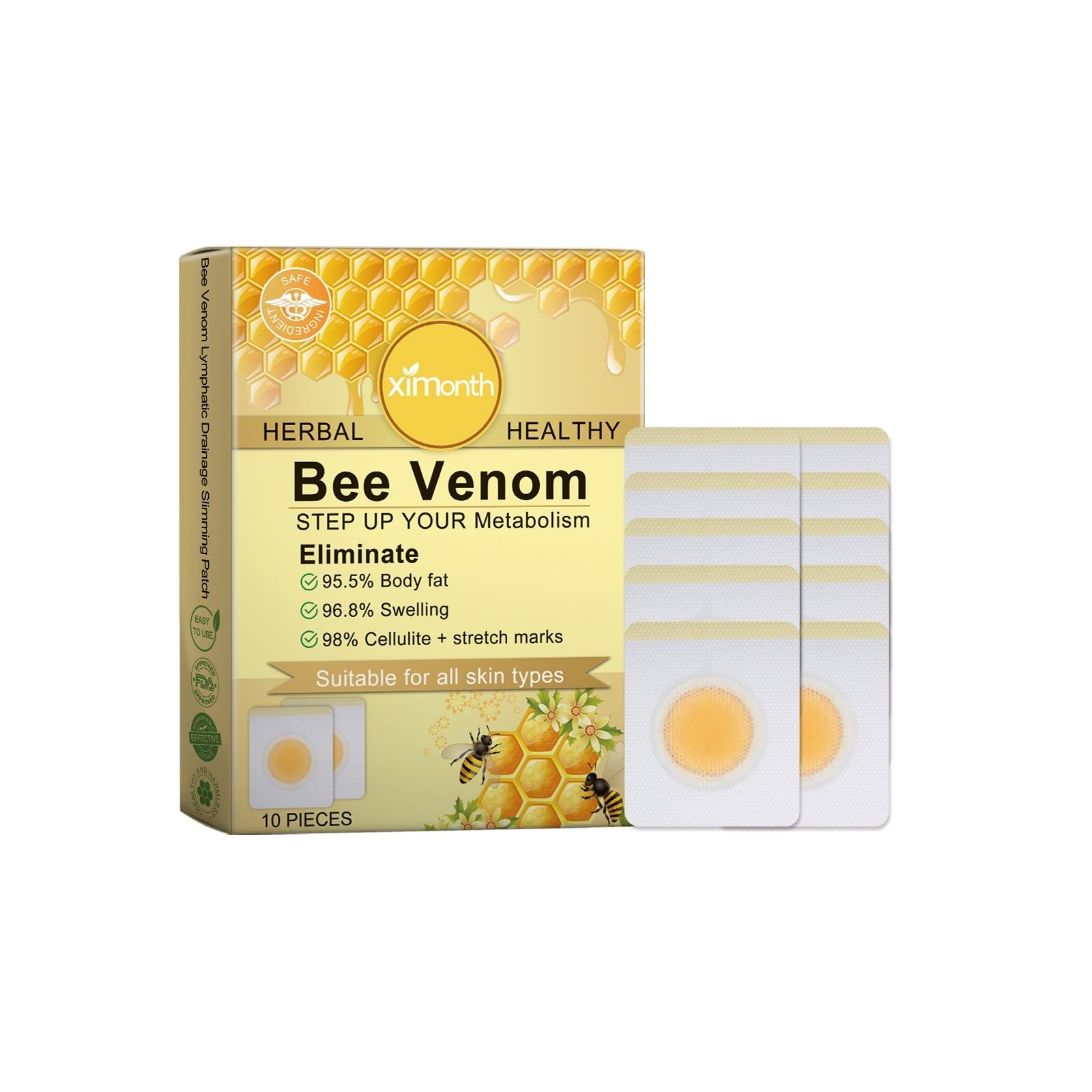 Bee Venom Slimming Patch, Body Shaping, Fat Burner, Water Retention, Natural Detox ,10pcs