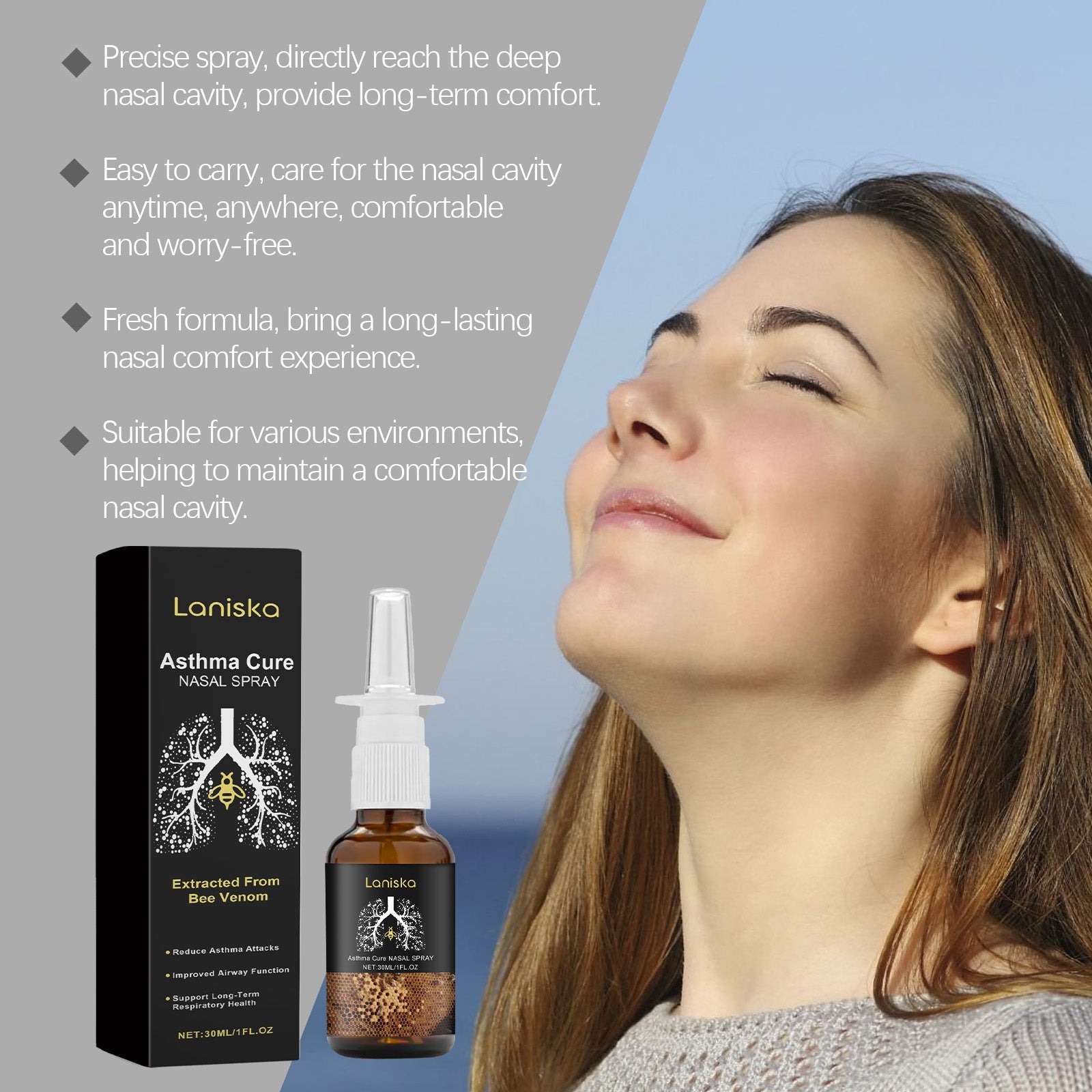 Body Care Nasal Spray, Natural Relief for Congestion, Long-Lasting Moisture ,30ml