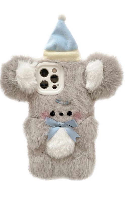 Plush Phone Case Fluffy Koala Shockproof Protective Cover With Hat For iPhone