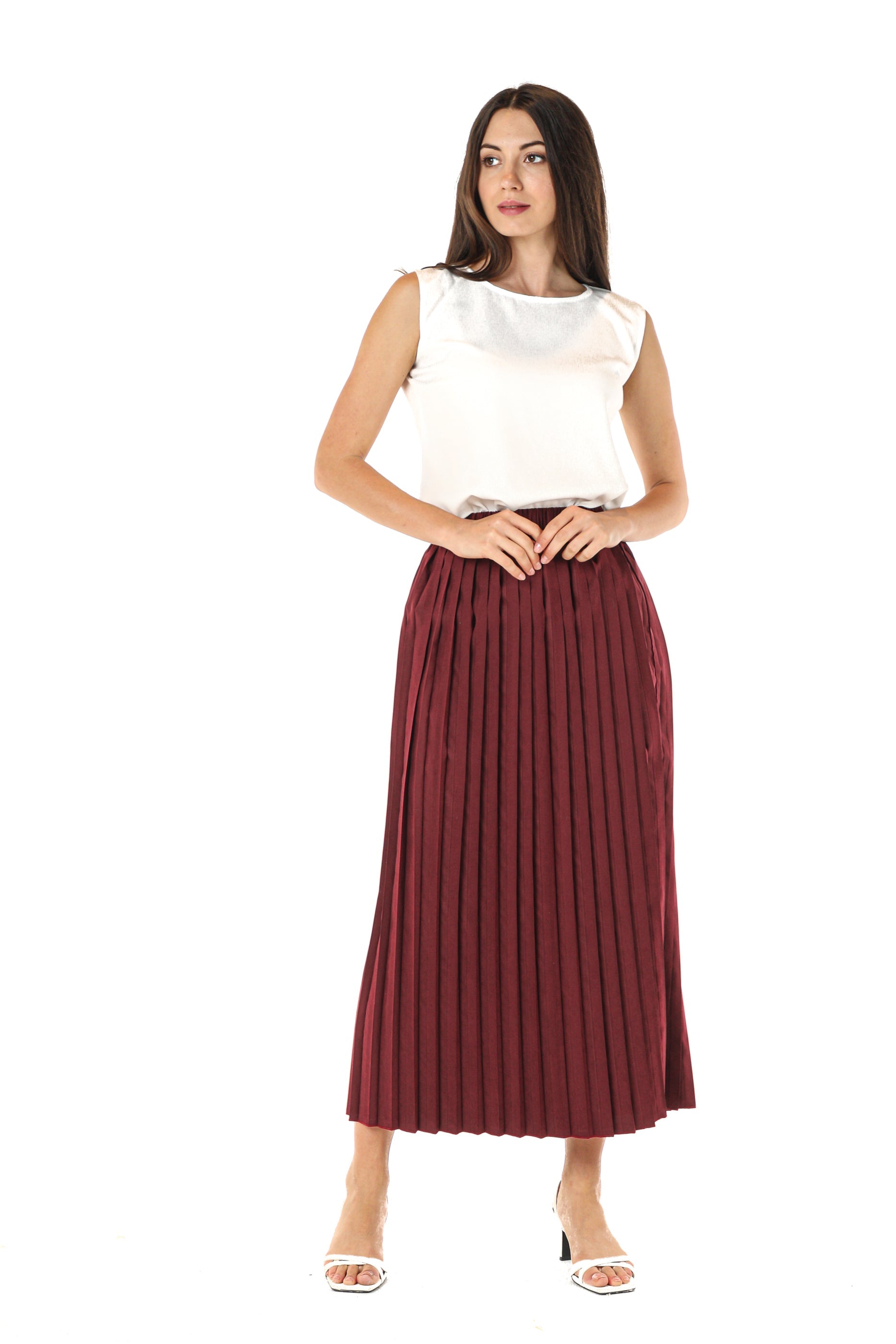 MOiSTREET Maroon Shamua Pleated Skirt