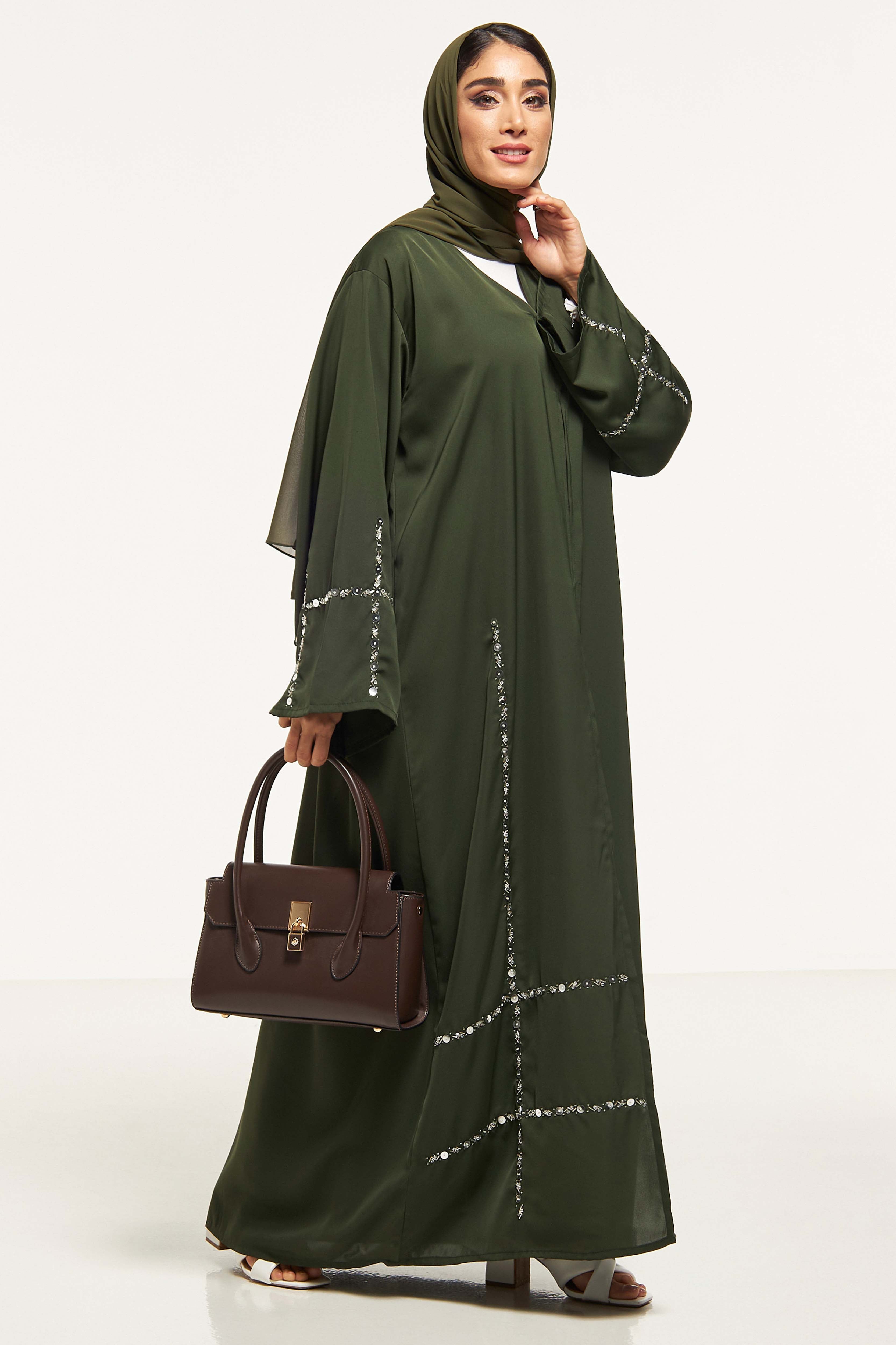 MOiSTREET Embellished Abaya with Sheila