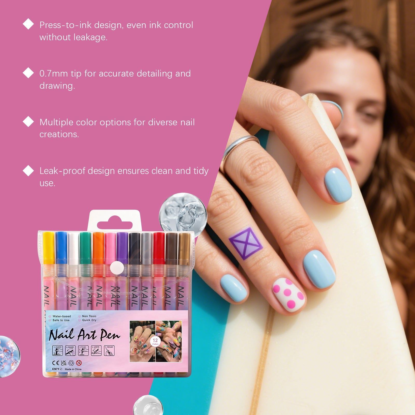 Creative Nail Art Graffiti Pen, Bright Color, Easy to Use, Waterproof, Trendy Nail Products ,12pieces
