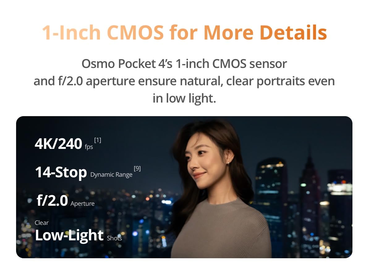 DJI Osmo Pocket 4 Creator Combo Handheld Gimbal Camera, 1" CMOS, 4K/240fps, 107GB Storage, Creator Kit