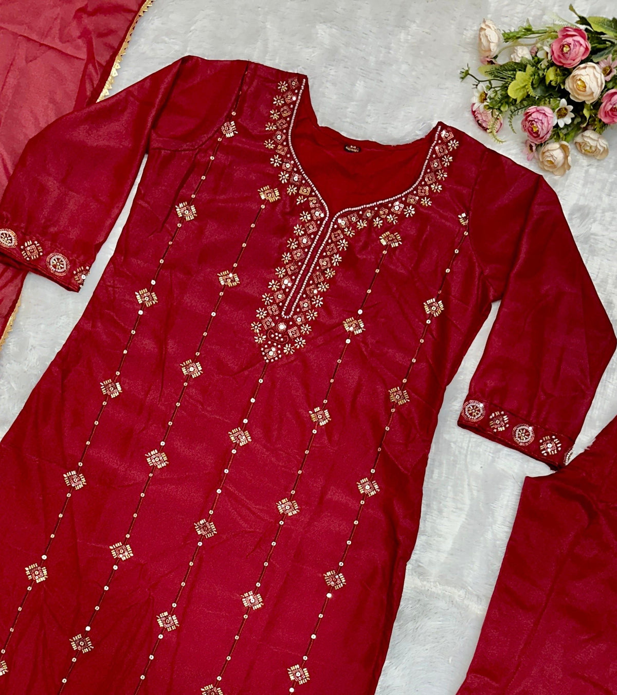 Fab Zone Women's Kurti Set With Bottom And Matching Dupatta
