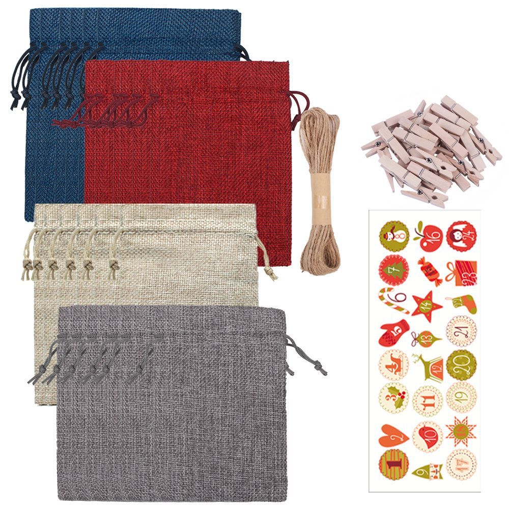 24 Days Advent Calendars Bags Christmas Drawstring Burlap Gift Bag DIY Xmas Decorations