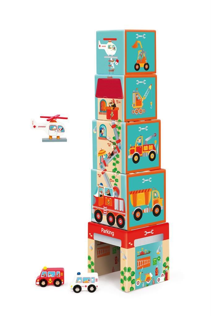 Stacking Tower (5Pcs) With Cars And Helicopter