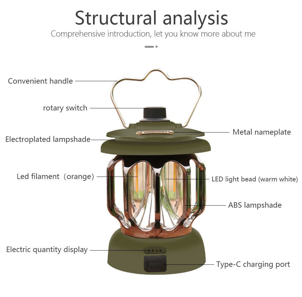 Retro Camping Lantern Portable Rechargeable Camping Lamp Emergency Light Torch