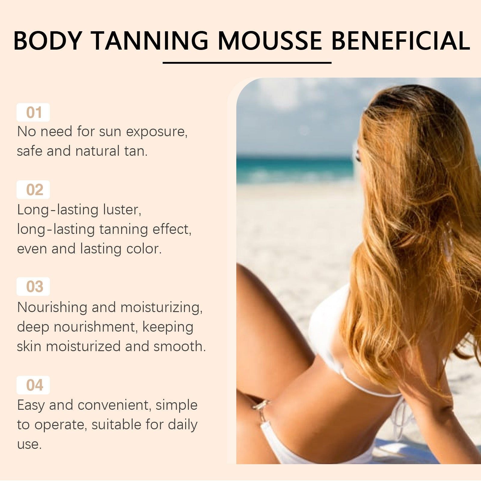 Black Body Mousse Tanning Bronzer, Improve Skin Tone, Hydrating, Natural Glow ,100ml