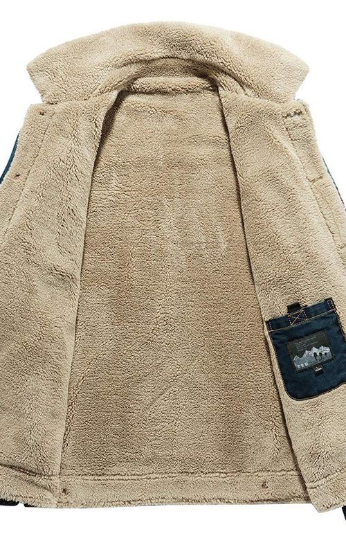 Men Winter Denim Jacket Slim Fit Fleece Casual Coat Lapel Thick Warm Outwear