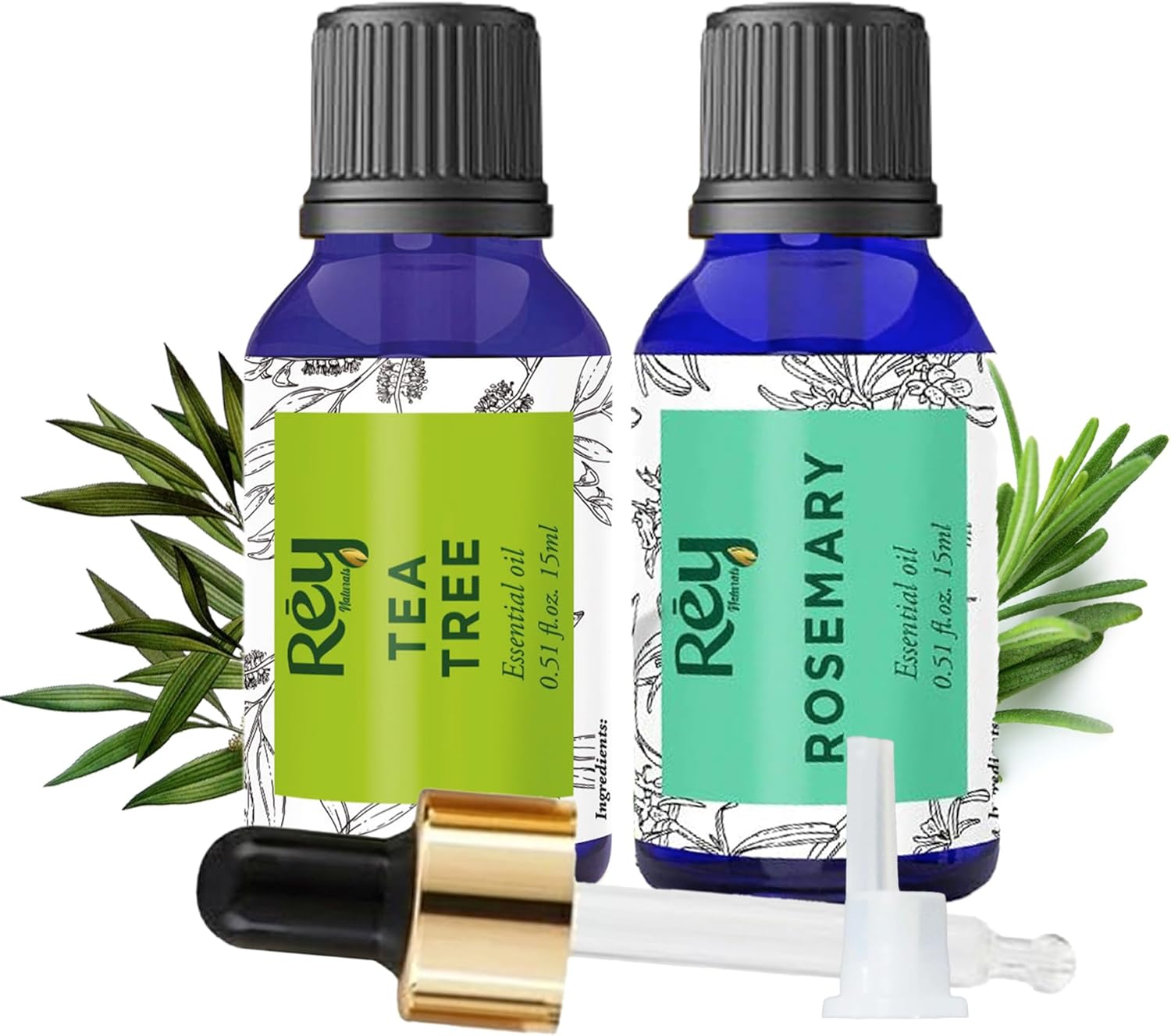 Rey Naturals Tea Tree Oil & Rosemary Oil For Hair Growth & Dandruff Control 15ML*2 (Combo)