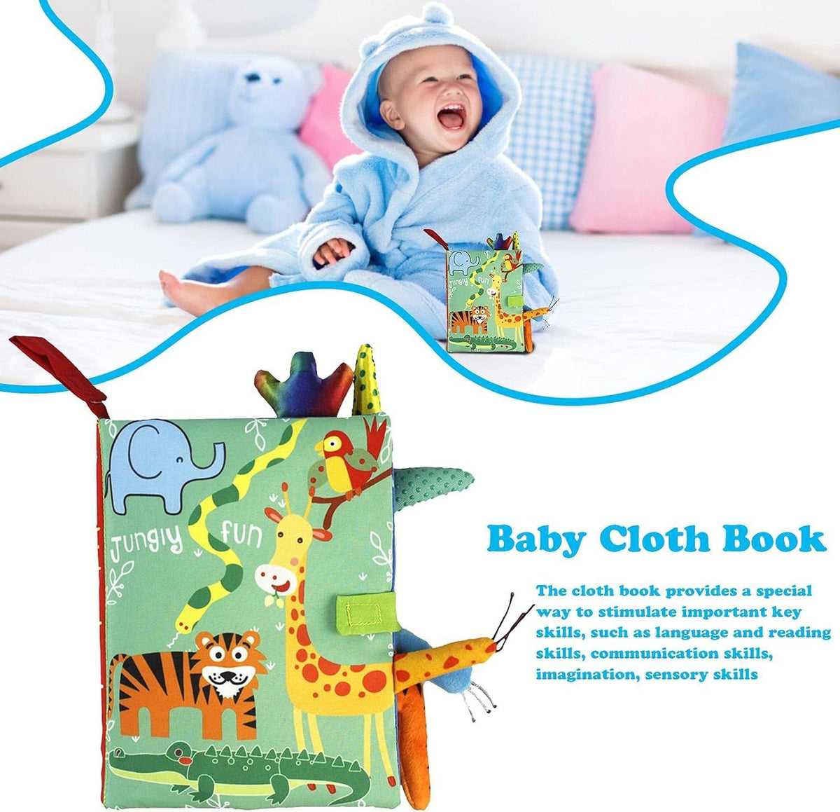 Baby Cloth Book Toy Early Development Interactive Stroller Soft Toys for Infant Baby 0-3-6-12-18 Months
