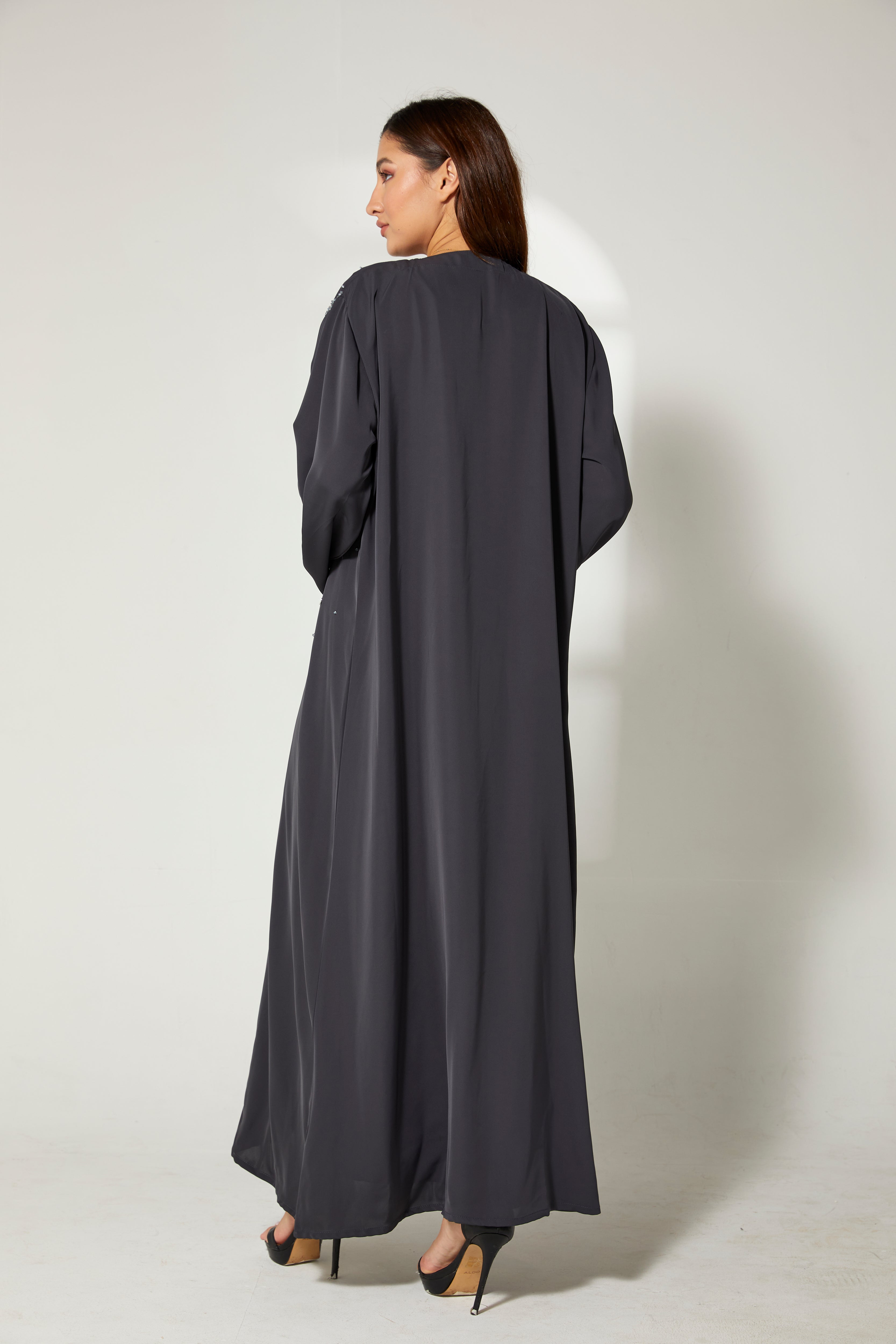 MOiSTREET Grey Korean Nida Embroidery Abaya