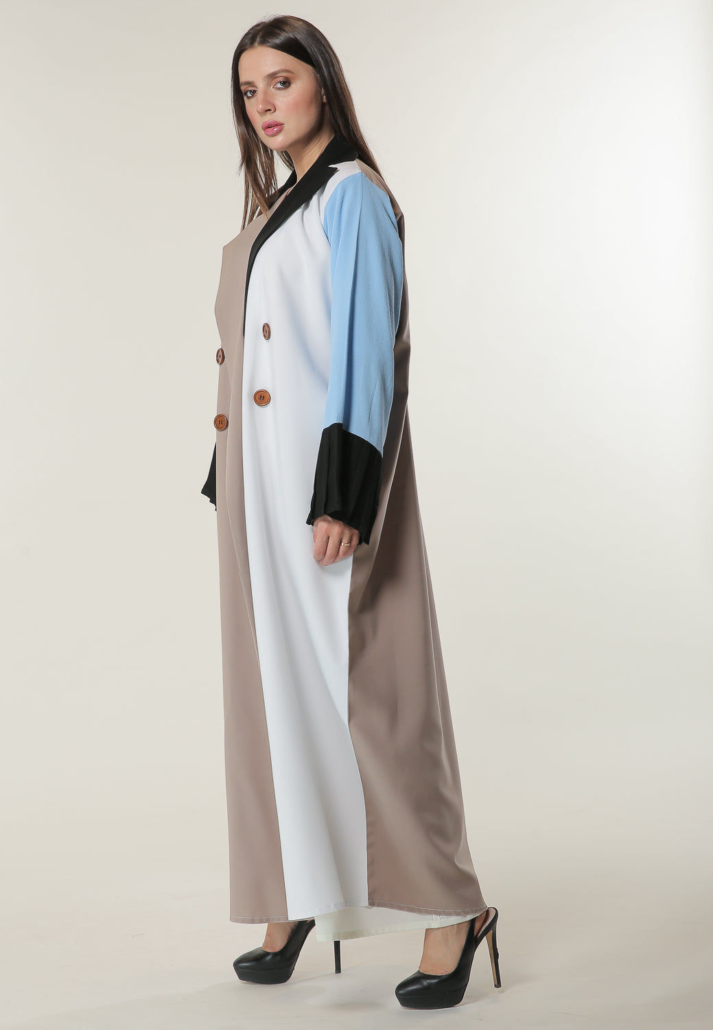 MOiSTREET Colorblock Trenchcoat Style Abaya