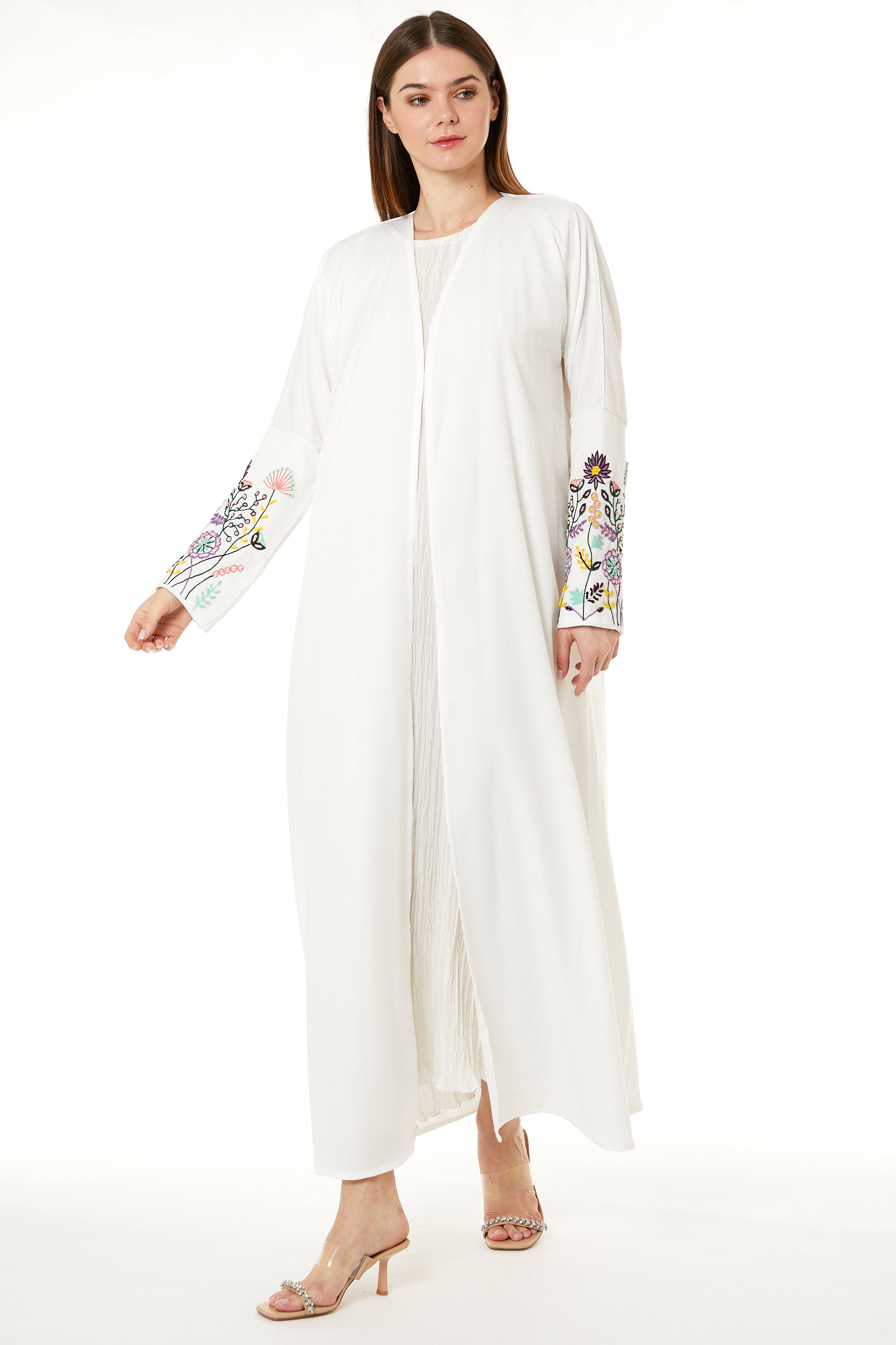 MOiSTREET White CEY Melange Embroidered Abaya