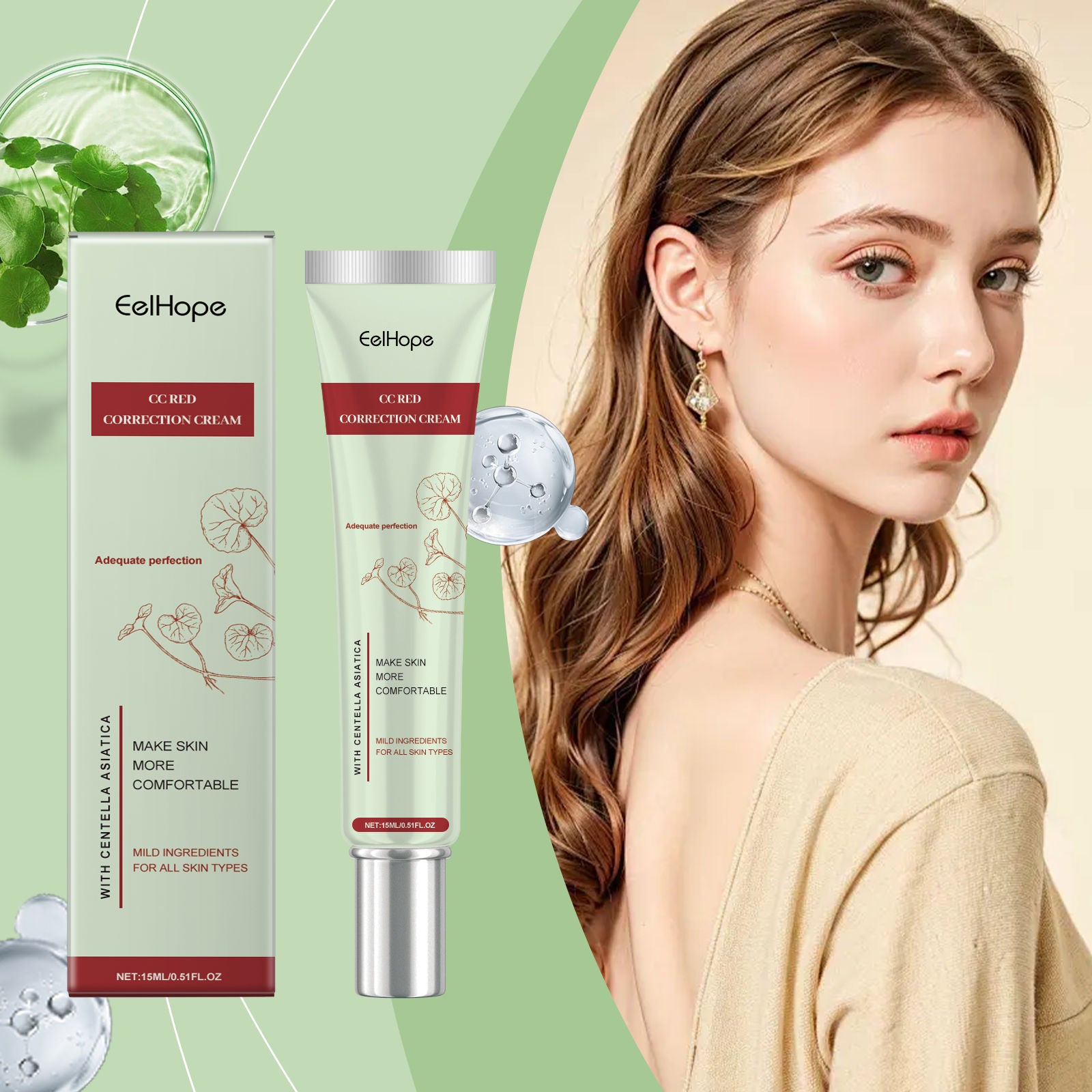Centella CC Cream, Brightening Concealer, Lighten Skin Tone, Moisturizing Foundation ,15ml