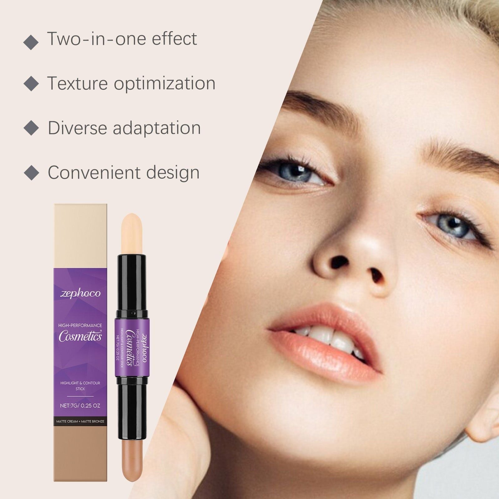 2-in-1 Face Makeup Contouring Stick, High-Gloss Brightening, Portable Rotating Pen ,7g