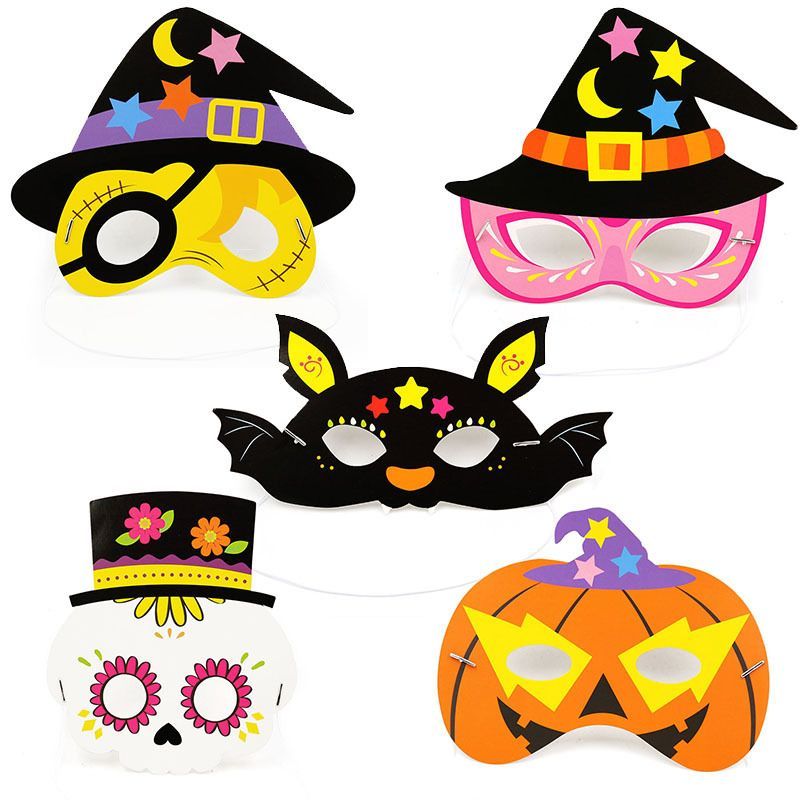 5pcs Halloween Paper Masks Kids DIY Cartoon Costume For Masquerade Party Carnivals