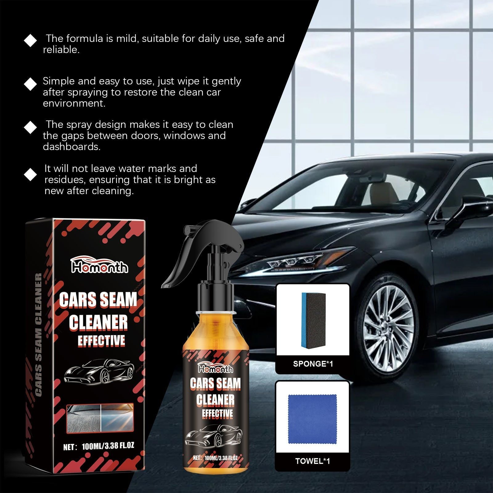 Car Water Stain Remover, Oil & Stain Cleaner, Easy Interior Gap Cleaning ,1set