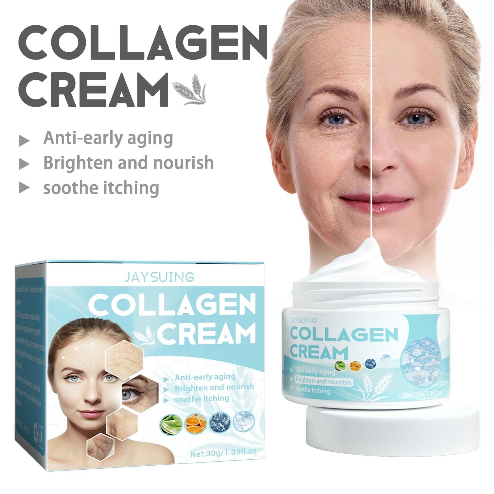 Collagen Cream, Firming Anti-Aging Moisturizer, Hydrating Skin Glow ,30g