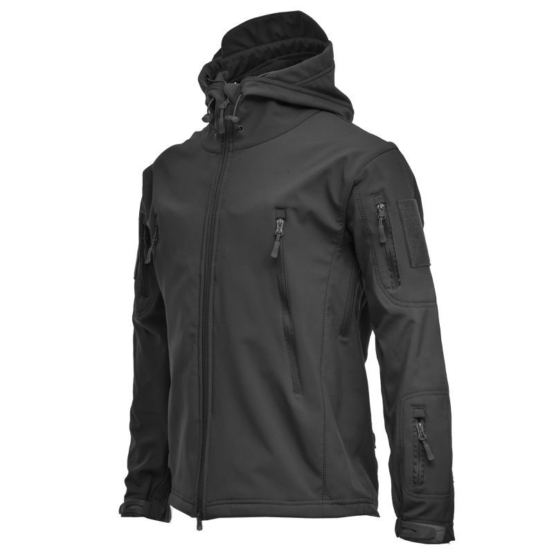 Men Winter Softshell Hooded Jacket Outdoor Tactical Coat Waterproof Fleece Outwear