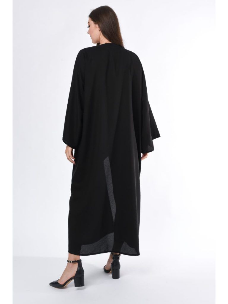 MOiSTREET Black Abaya with Contrast Panel and hand embroidery