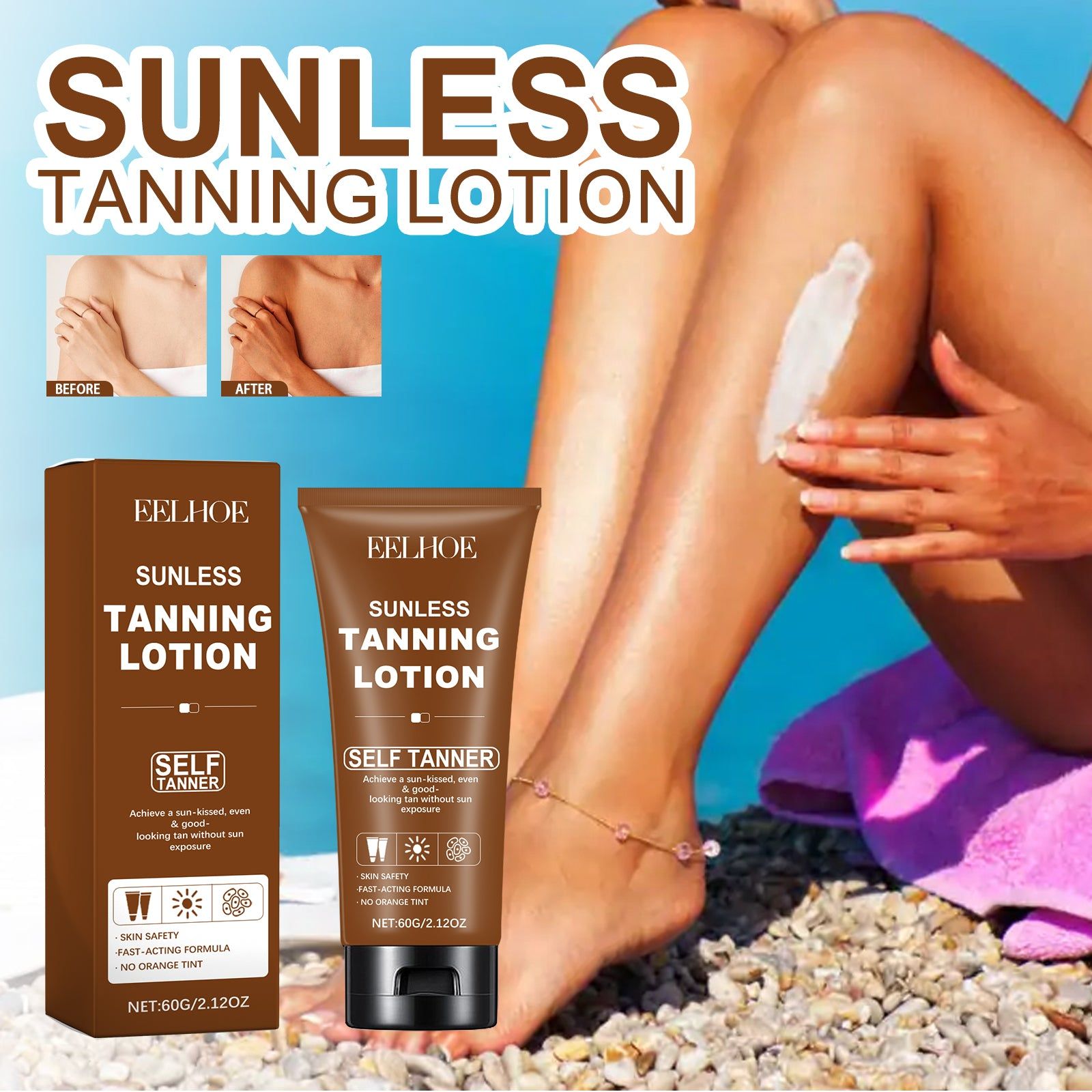 Blackening Cream Sunless Tanning Lotion, Hydrating, Natural Summer Tan, Moisturizing, Anti-Wrinkle ,60g