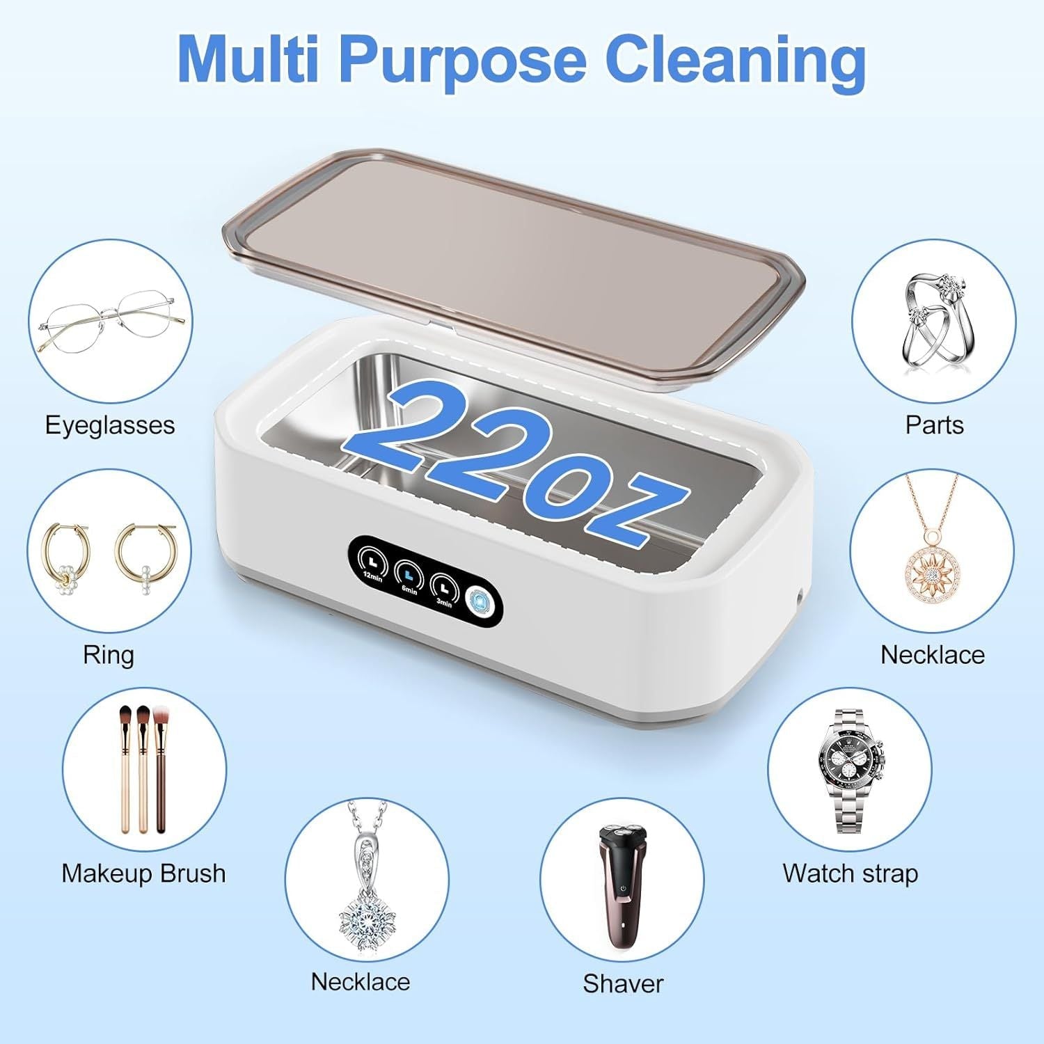 Ultrasonic Jewelry Cleaner for Dentures Eyeglasses Rings Coin Watch Strap