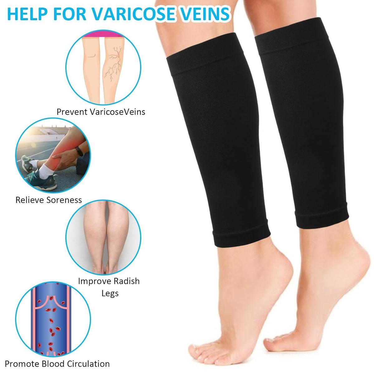 4Packs Calf Compression Sleeves Compression Stockings for Varicose Veins Shin Splints