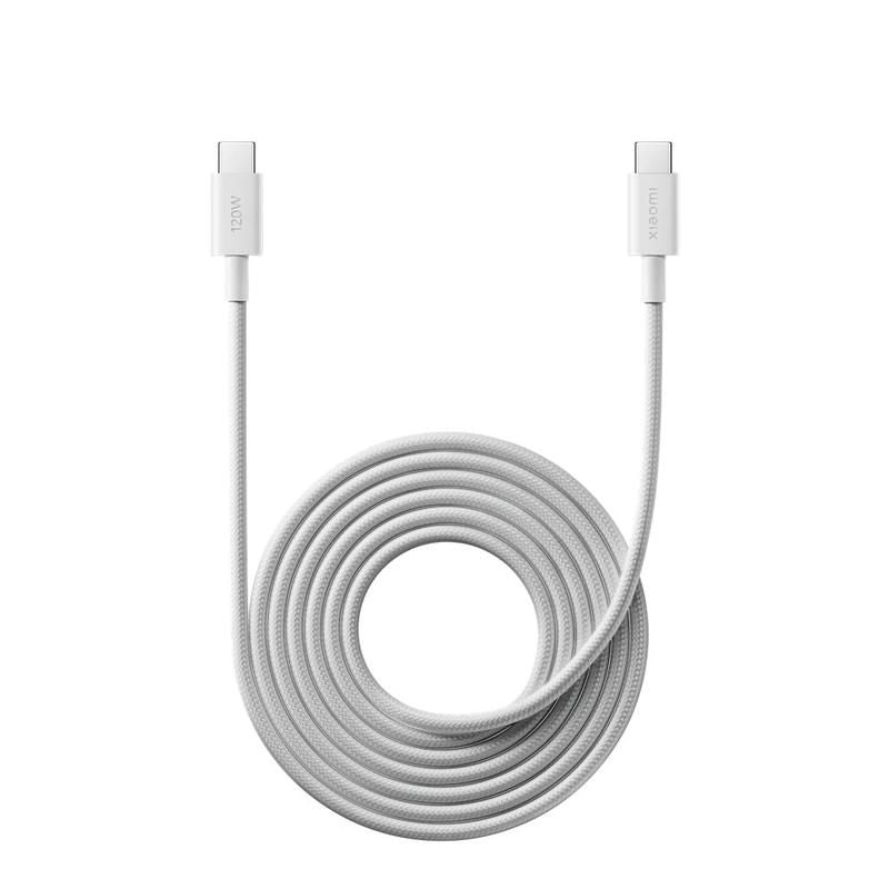 كابل شحن سريع من Xiaomi 6A من نوع USB-C إلى USB-C ذو غلاف مضفر، بتقنية HyperCharge بقدرة 120 واط ونقل بيانات بسرعة 480 ميجابت في الثانية