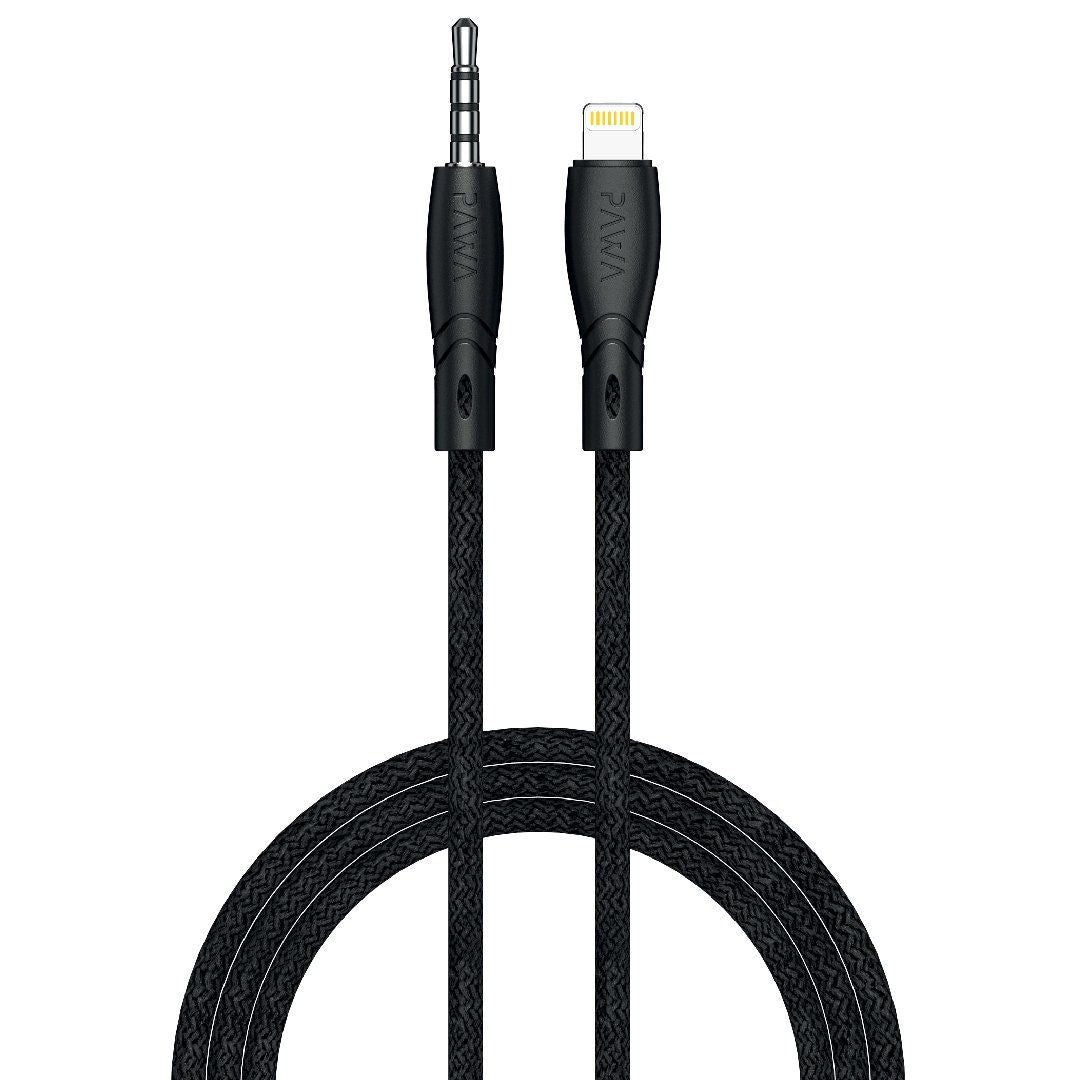 Pawa Nylon Braided Lightning to 3.5mm AUX Audio Cable, 1.2M (4ft), Durable Copper Core, Black