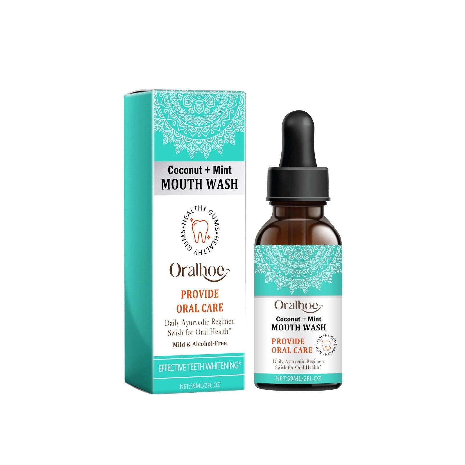 Coconut Mint Mouth Wash, Fresh Breath, Teeth Whitening, Plaque & Tartar Removal ,59ml