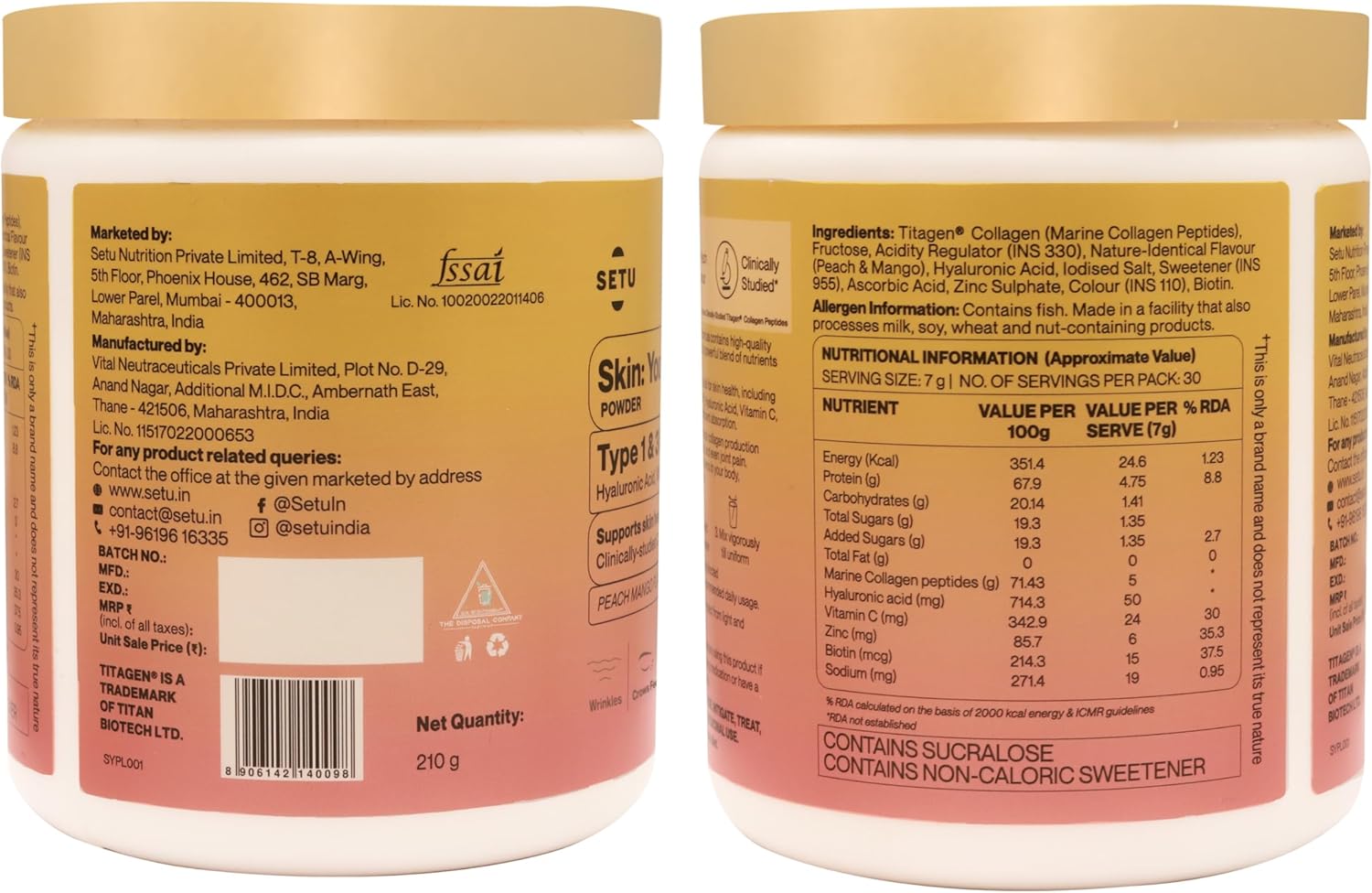 Setu Skin Youthful Marine Collagen Powder 210 gm