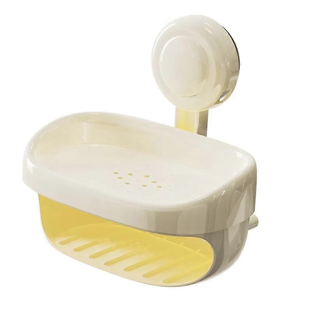 Suction Cup Soap Holder Bathroom Soap Dish with Drain Water Wall Mounted Movable Soap Box Bathroom Accessories A(A-Cream White)