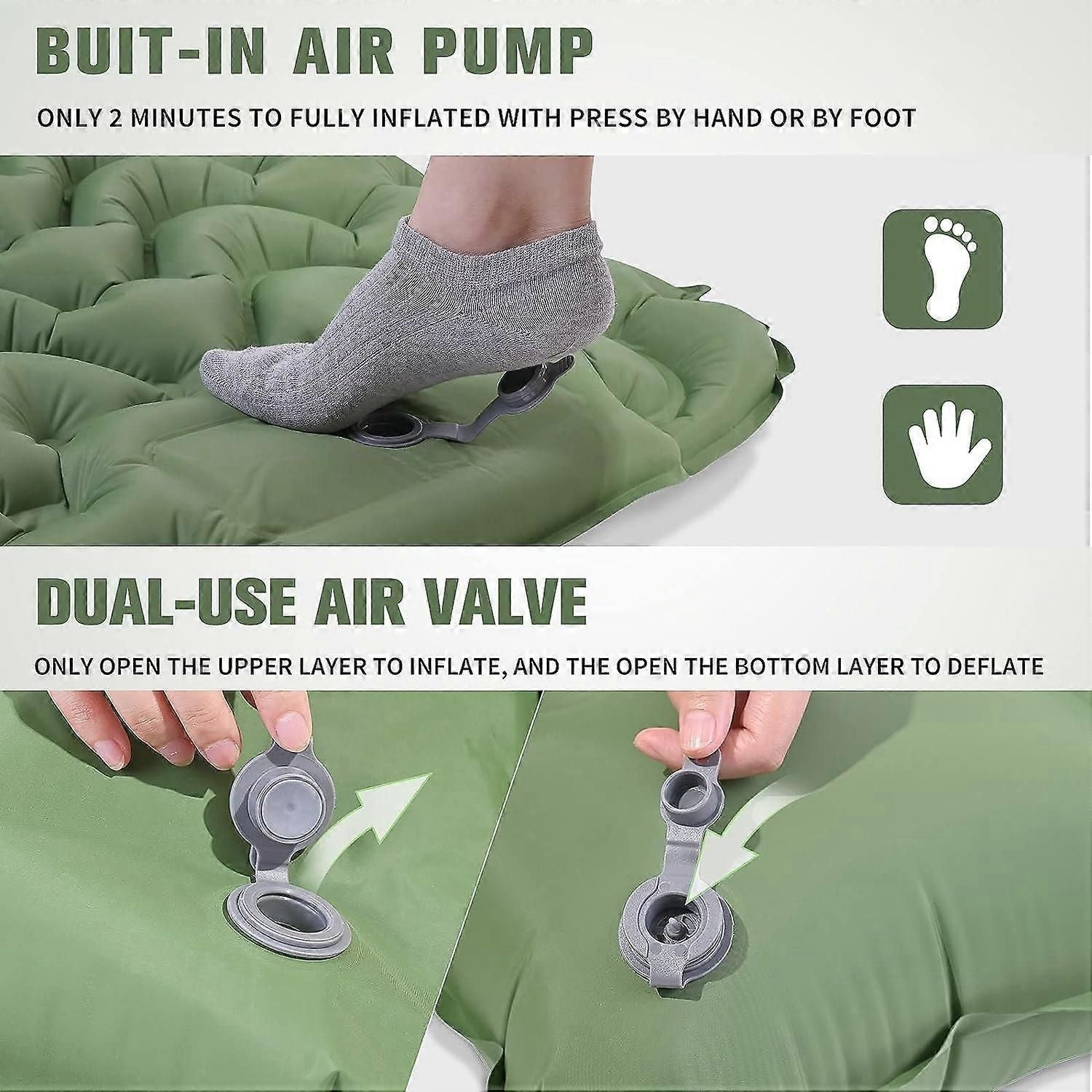 Inflatable Camping Sleeping Pad with Built In Pump Pillow