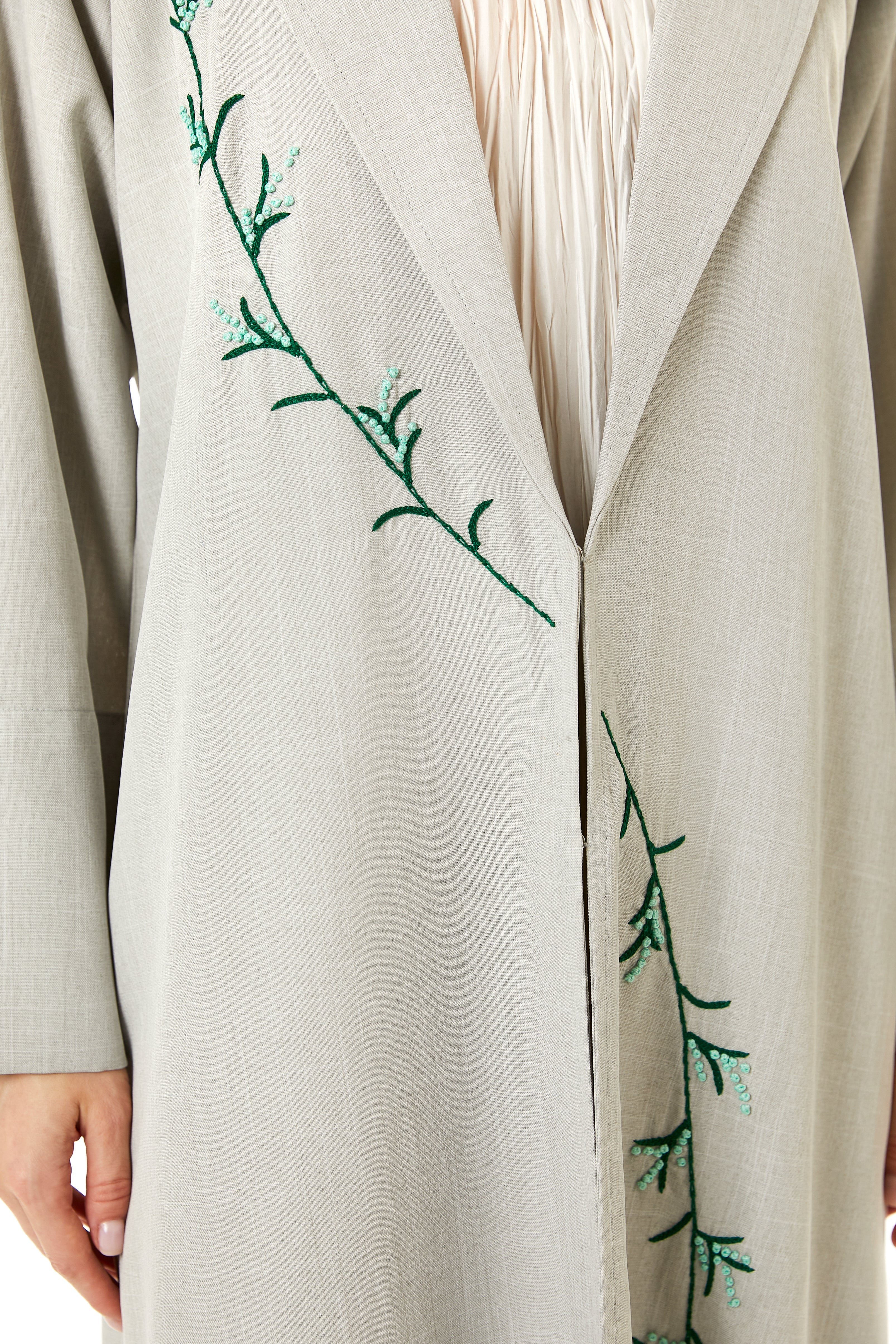 Beige Linen Embroidered Abaya