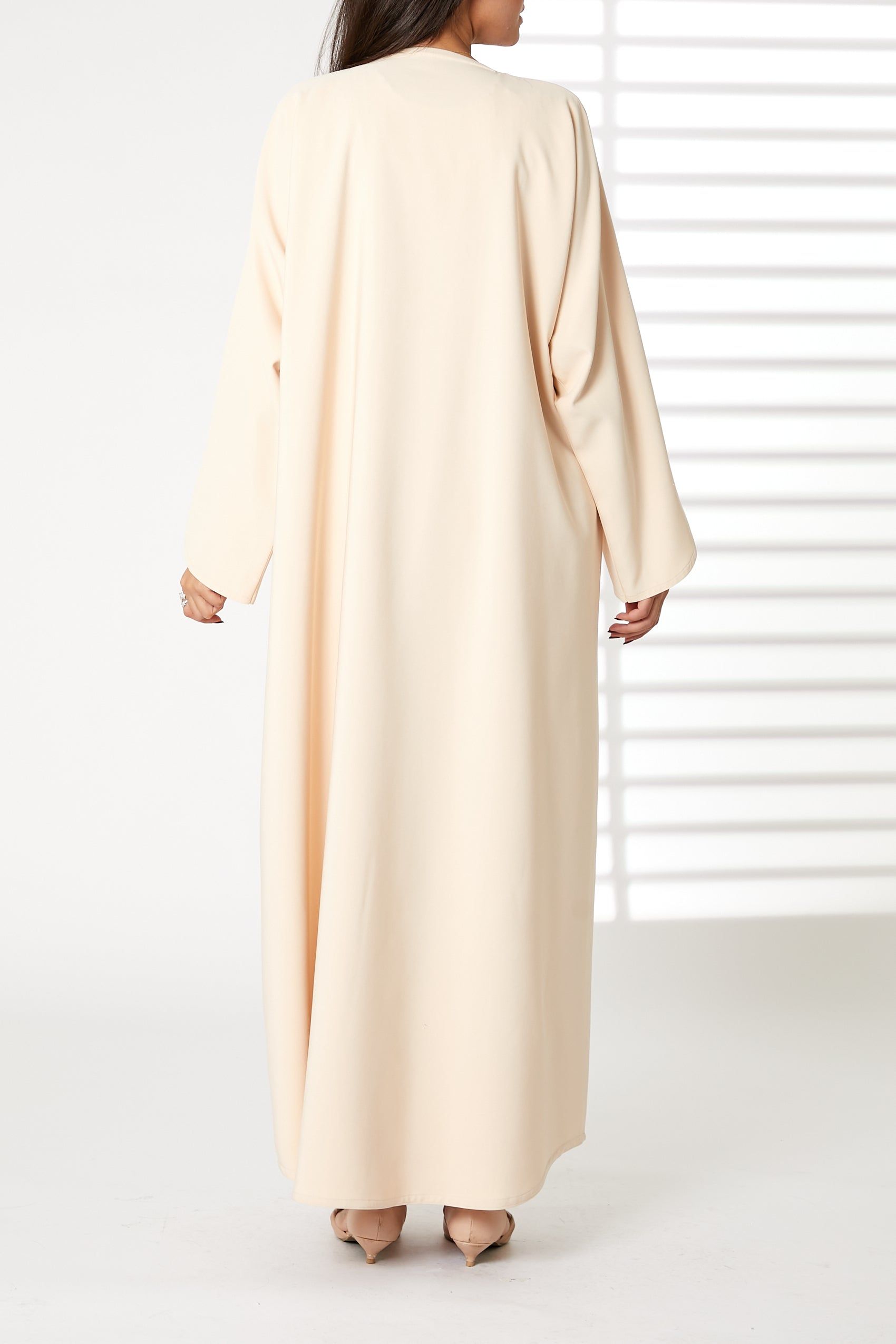MOiSTREET Peach Front Embroidered Nida Open Abaya
