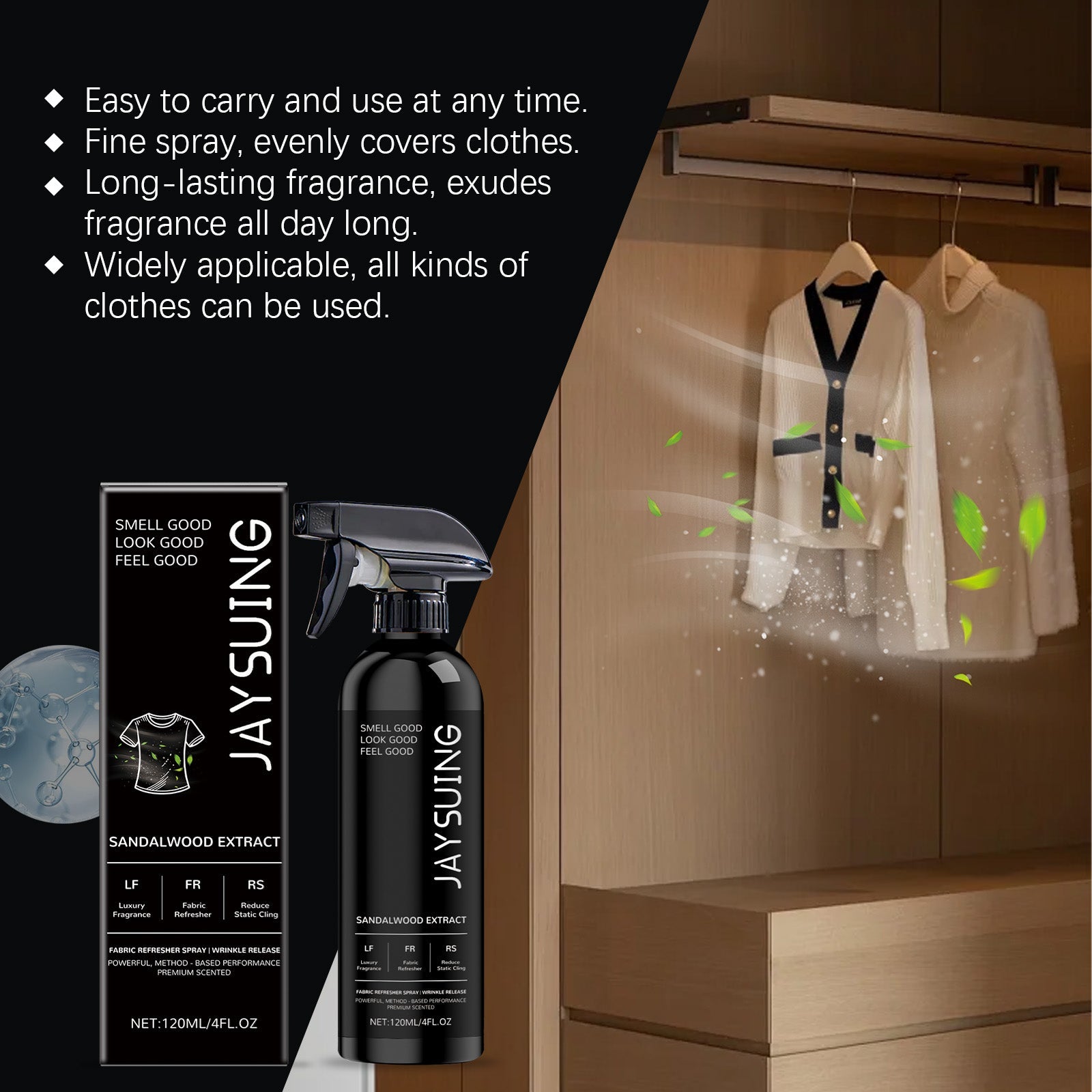 Clothing Care Freshening Spray, Long-Lasting Fragrance, Static Removal, Odor Eliminator ,120ml