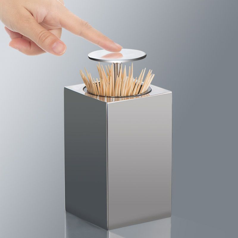 Toothpick Case Stainless Steel Toothpick Storage Box Automatic Tooth Pick Holder Dispenser