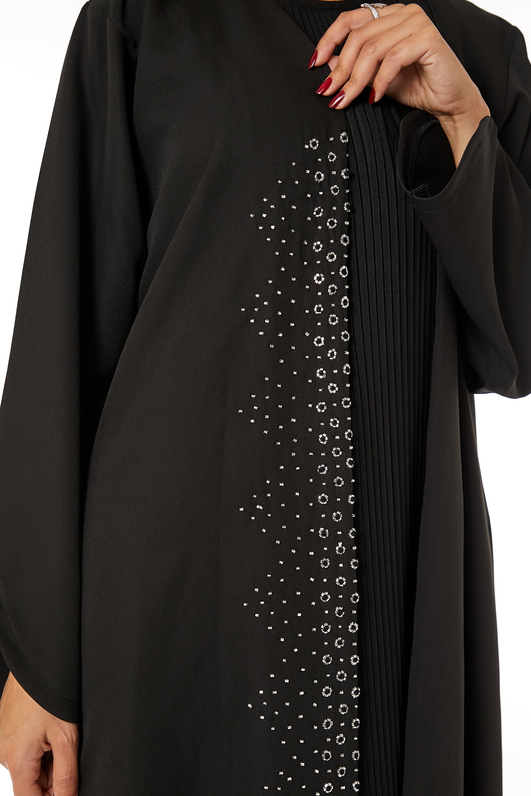 MOiSTREET Black Front Embroidered Nida Open Abaya