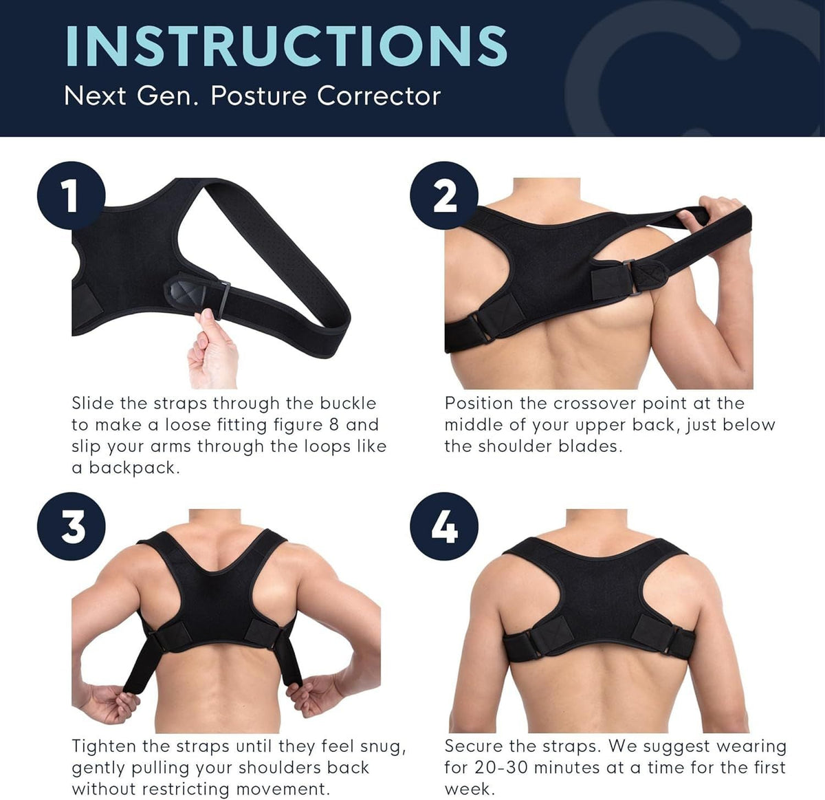 Posture Support Corrector Adjustable Copper Infused Orthopedic Brace for Pain Relief