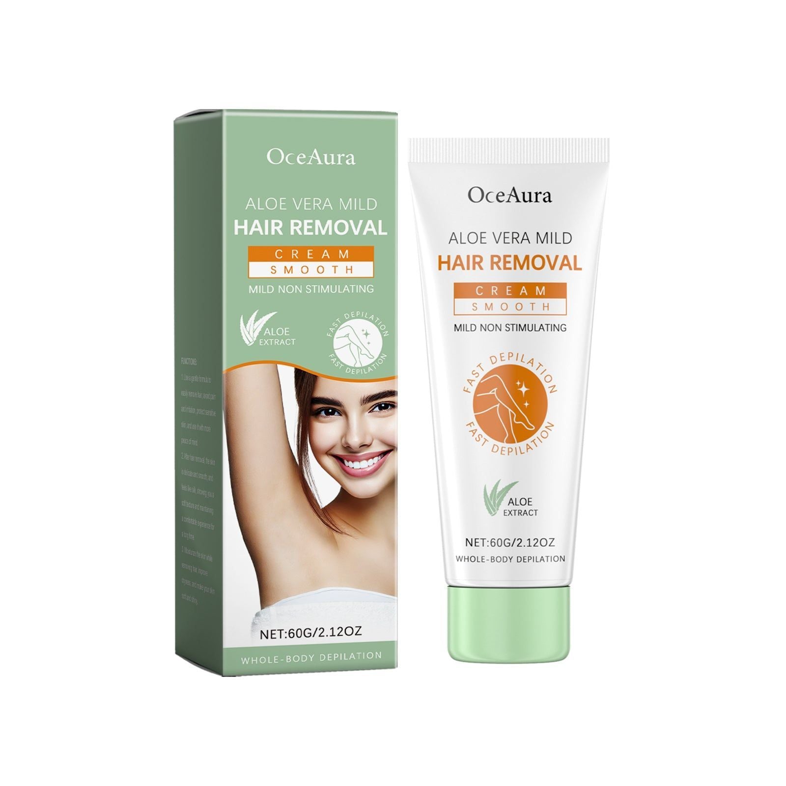 Aloe Soothing Hair Removal Cream, Gentle, Moisturizing, Fast-Acting, Long-Lasting Smoothness ,60g