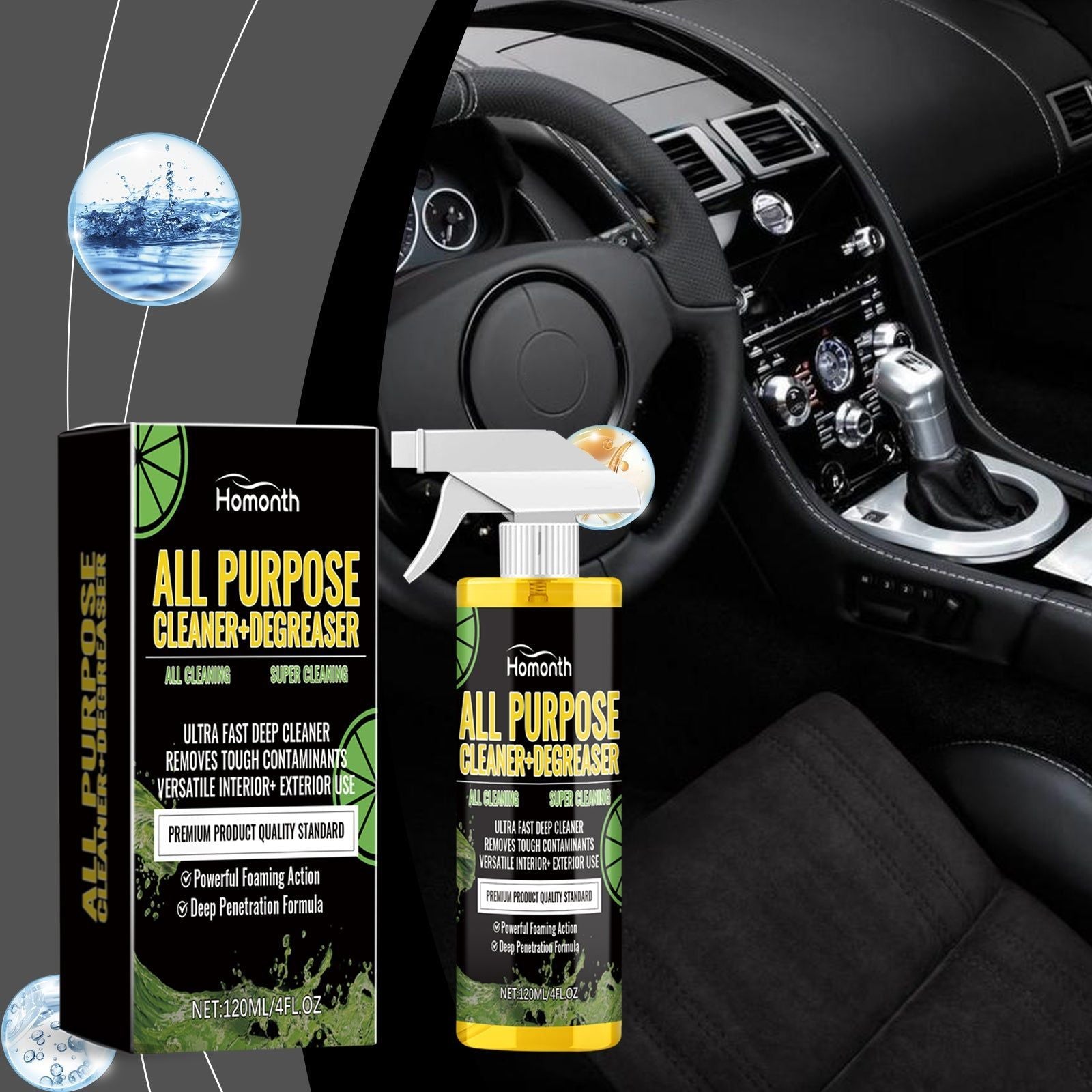 Car Cleaning Interior & Exterior Foam Cleaner, Multi-Purpose, Stain Remover, Brighten & Refresh Your Vehicle ,120ml