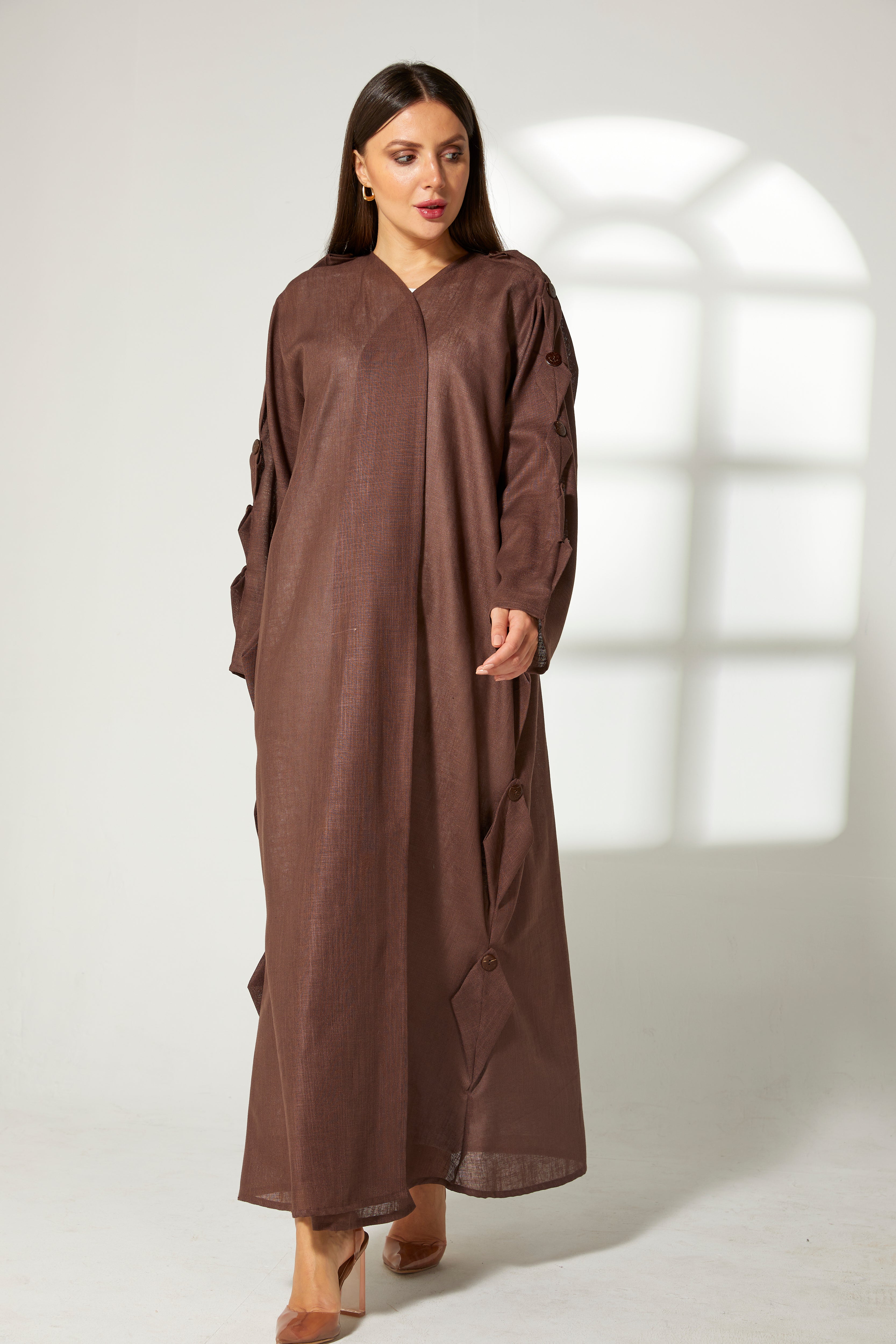 MOiSTREET Brown Linen Abaya