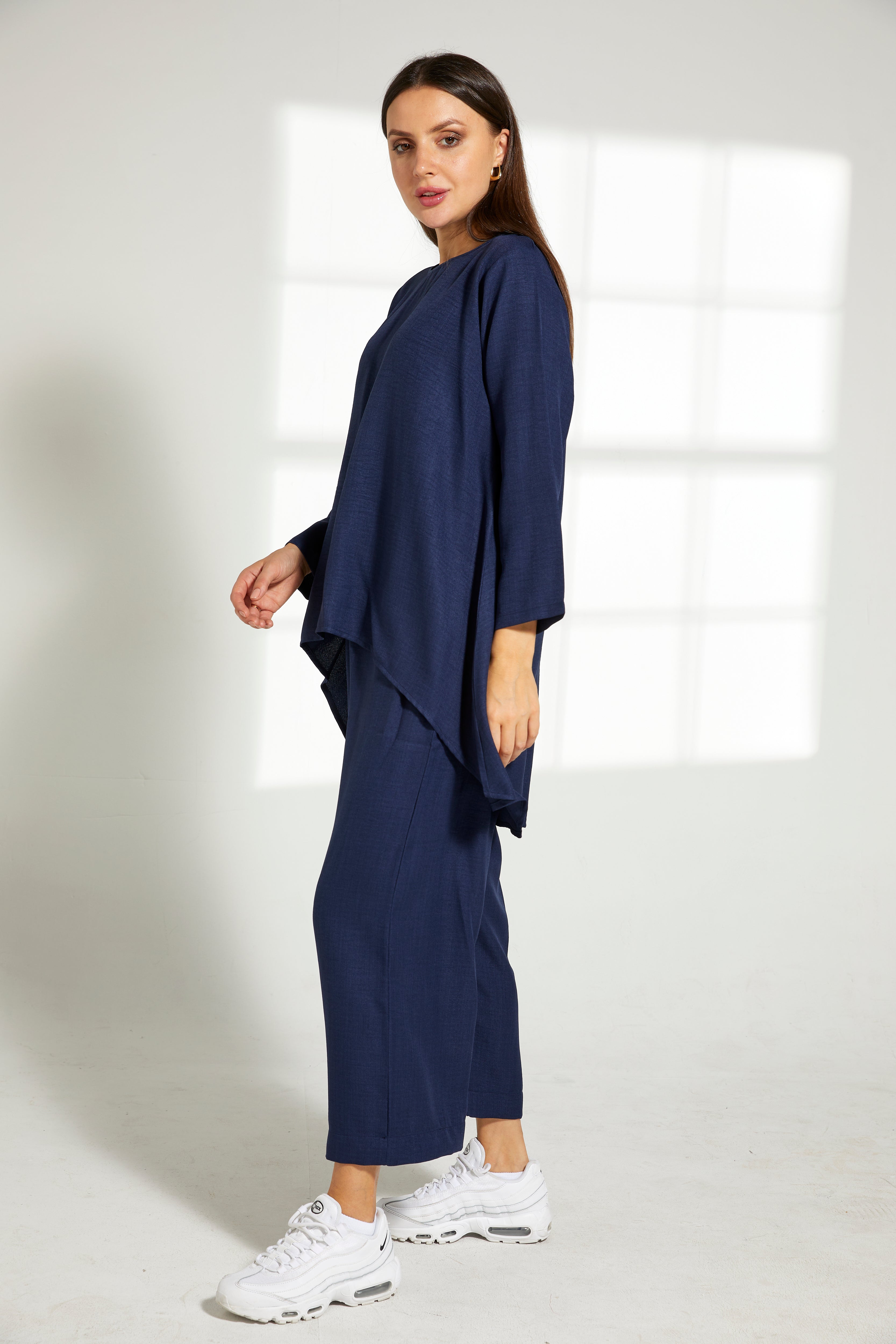 MOiSTREET Blue CEY Mélange Fabric Top And Pants Set